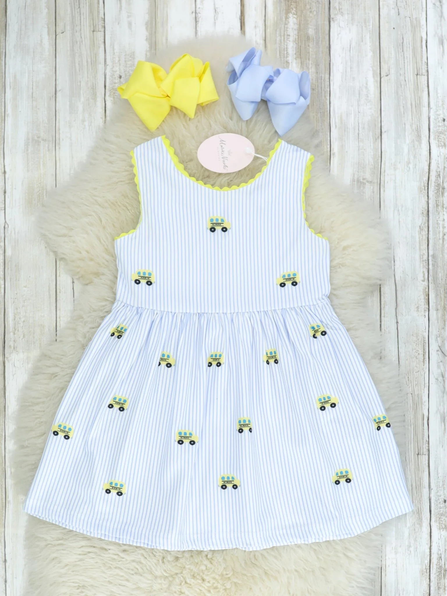 Blue Pinstriped School Bus Swing Dress