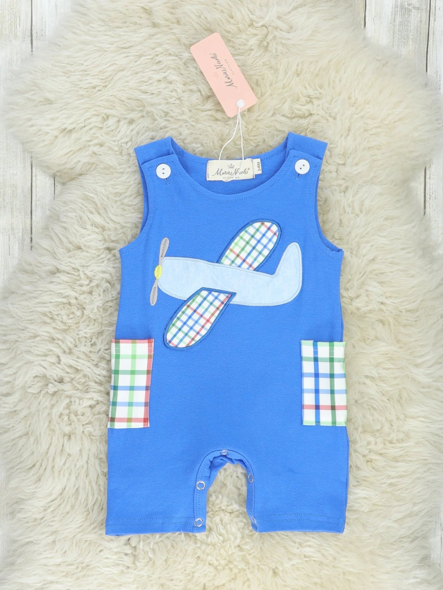 Blue Plaid Airplane Romper