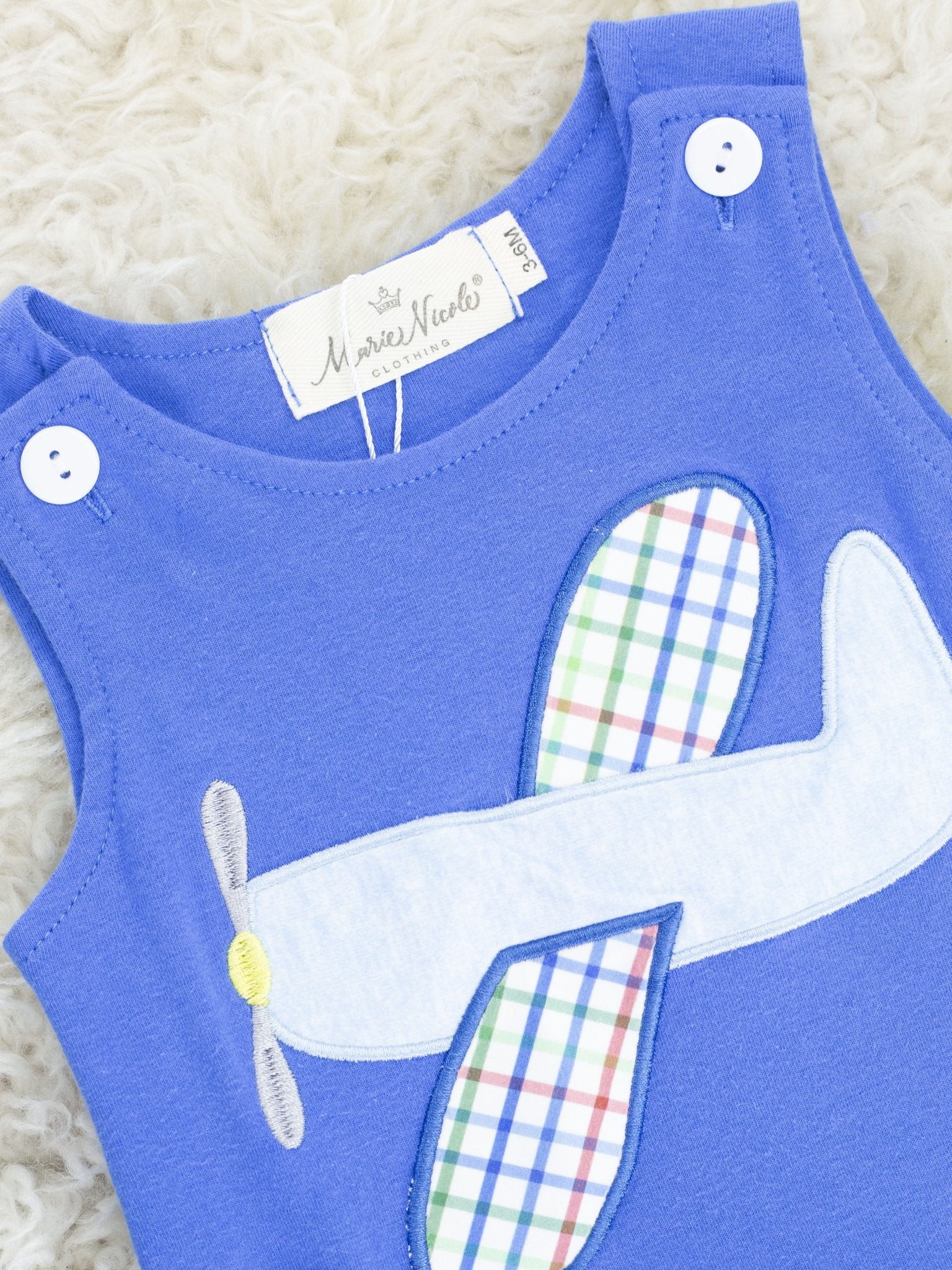 Blue Plaid Airplane Romper - Image 2