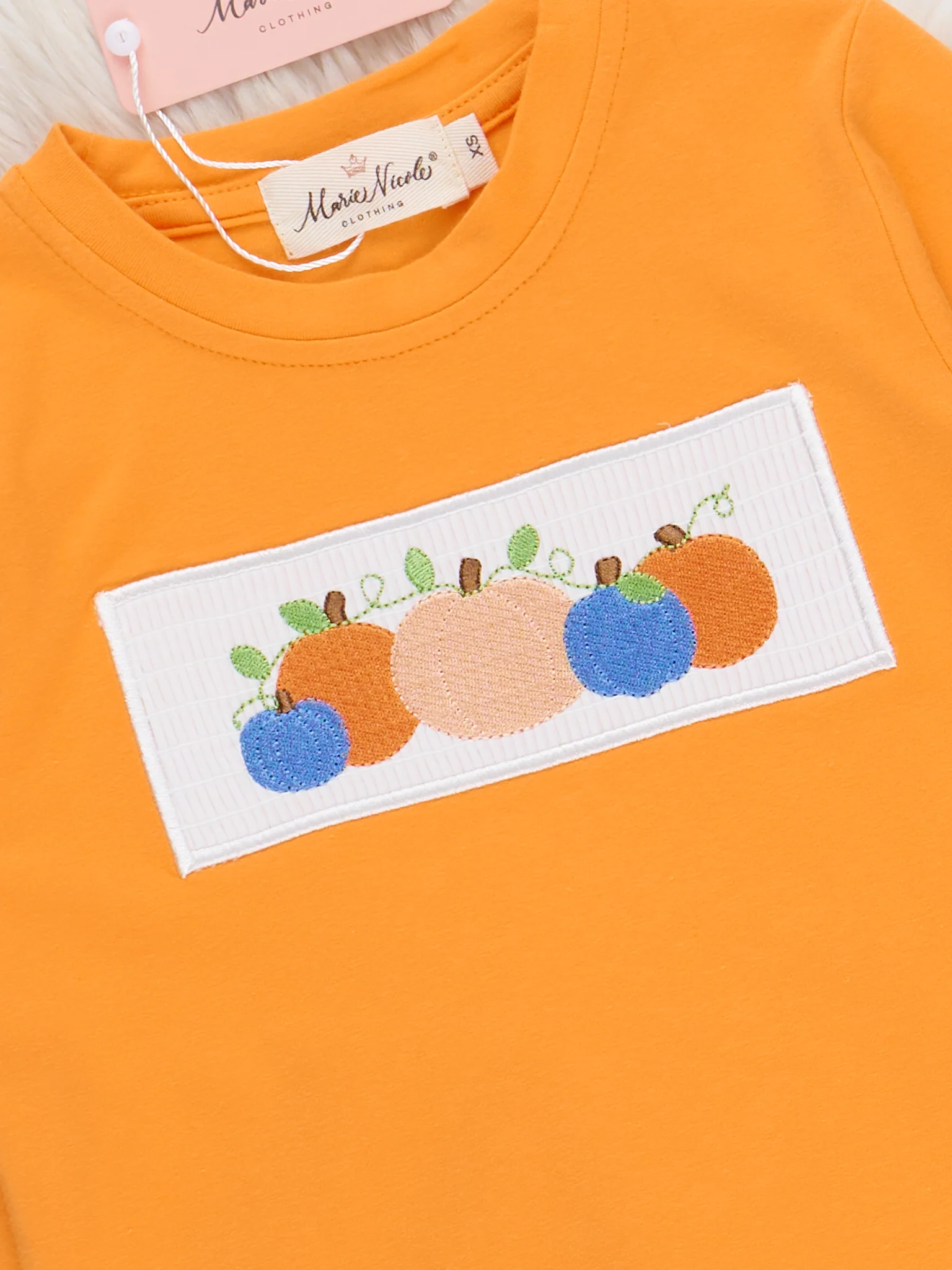 Blue Plaid & Pumpkin Smocked Outfit - Image 4
