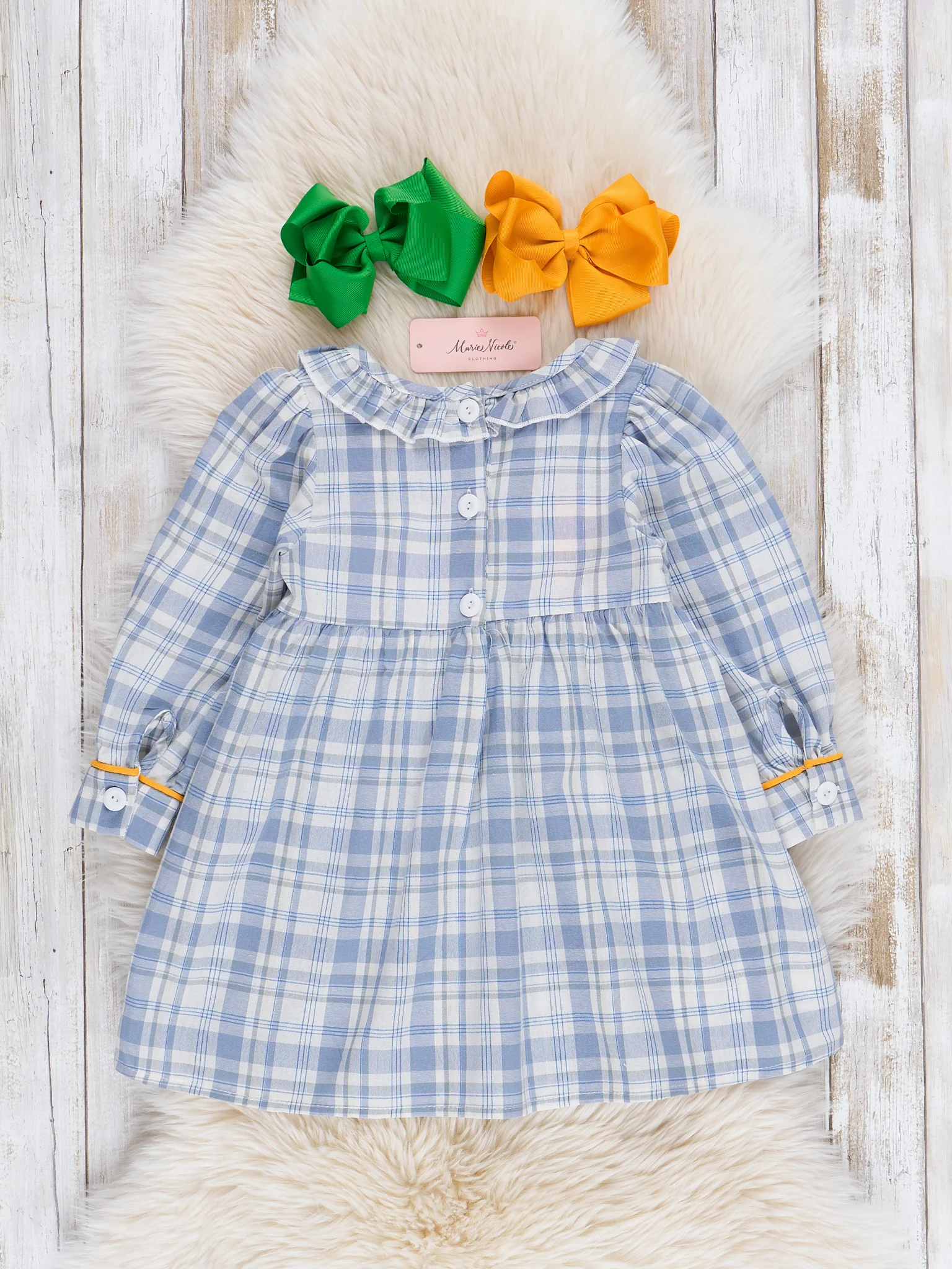 Blue Plaid Smocked Sunflower Dress - Image 2