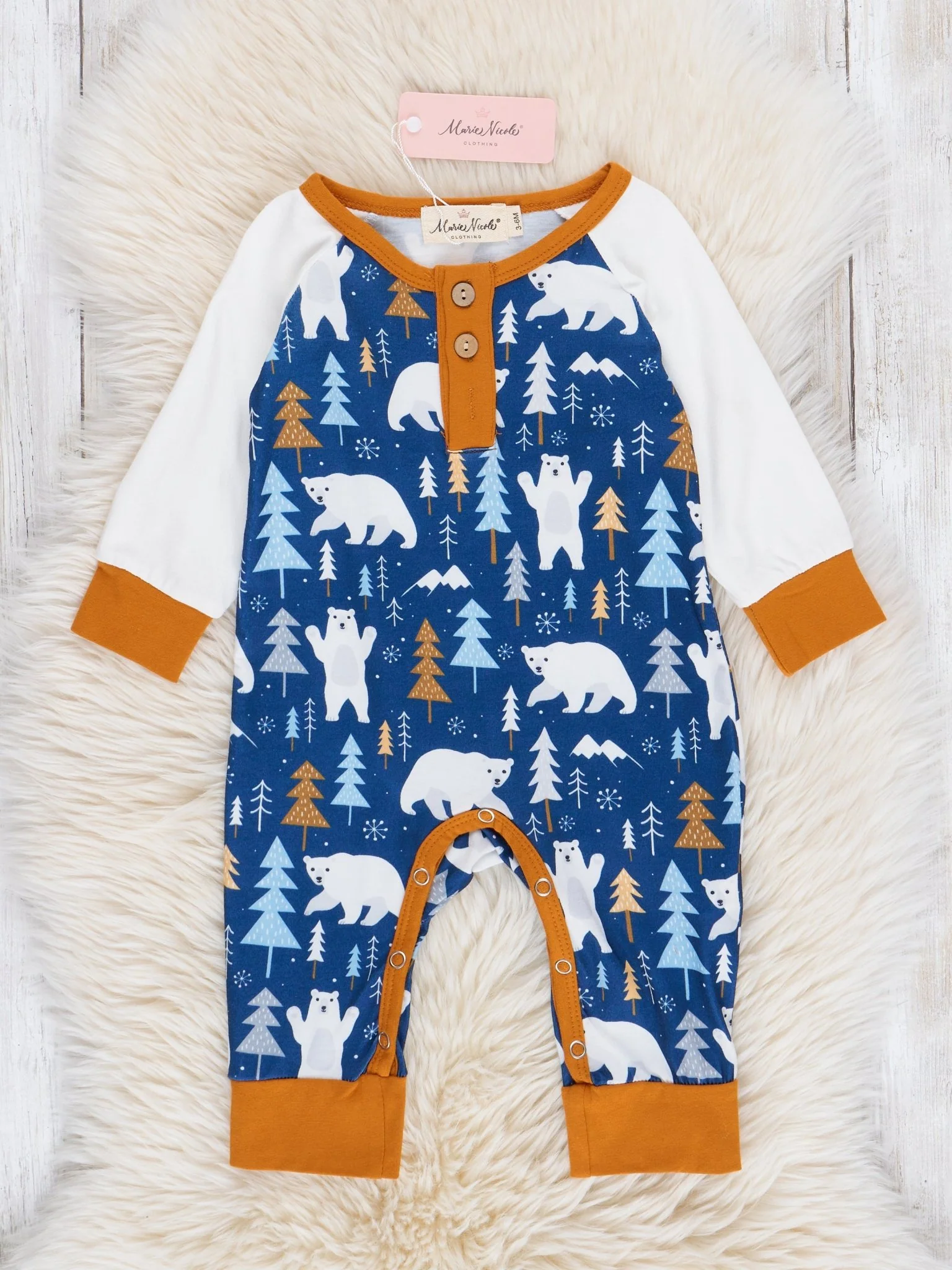 Blue Polar Bear Adventure Raglan Romper