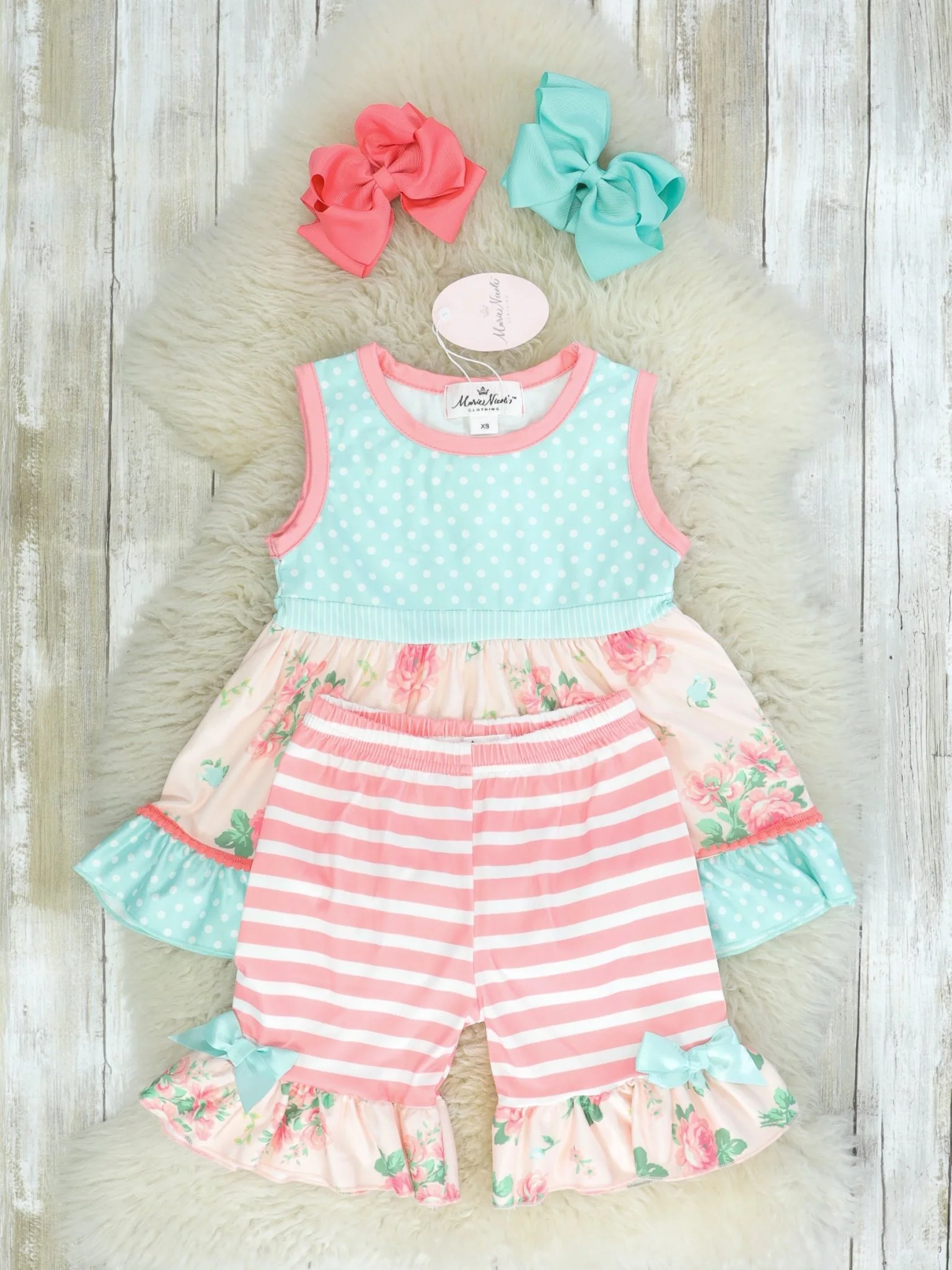 Blue Polka Dot Floral Ruffle Outfit - Image 2
