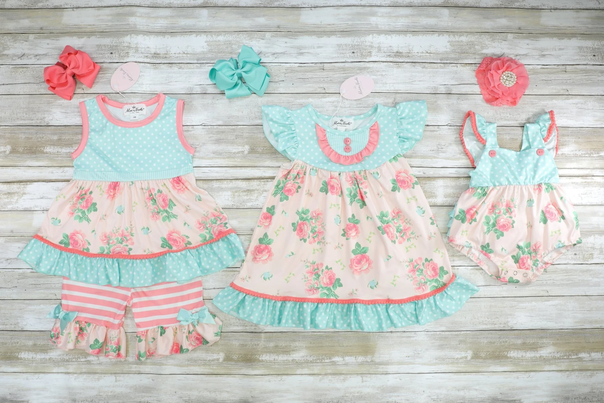 Blue Polka Dot Floral Ruffle Outfit - Image 3