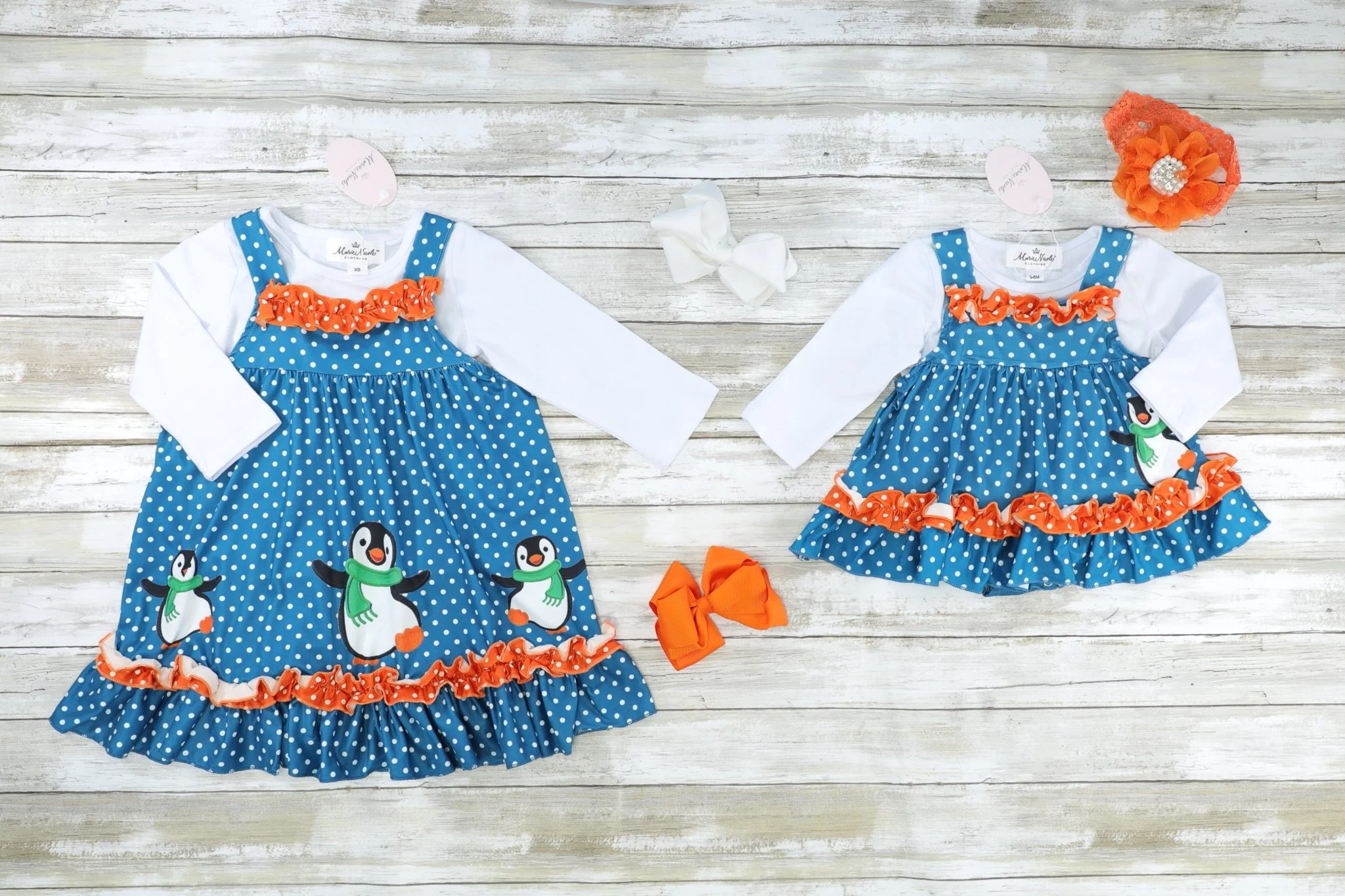 Blue Polka Dot Penguin Dress W/ White Shirt - Image 4