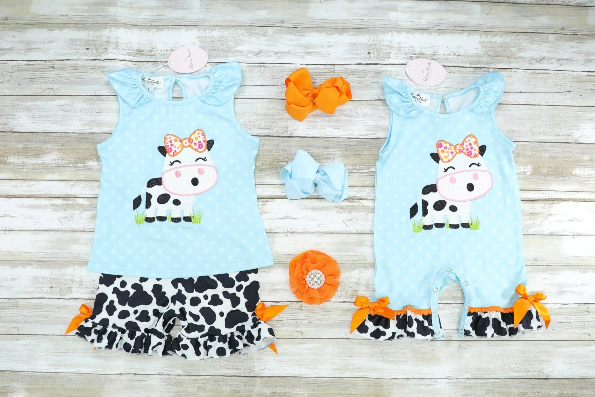 Blue Polka Dot Ruffle Cow Romper - Image 2