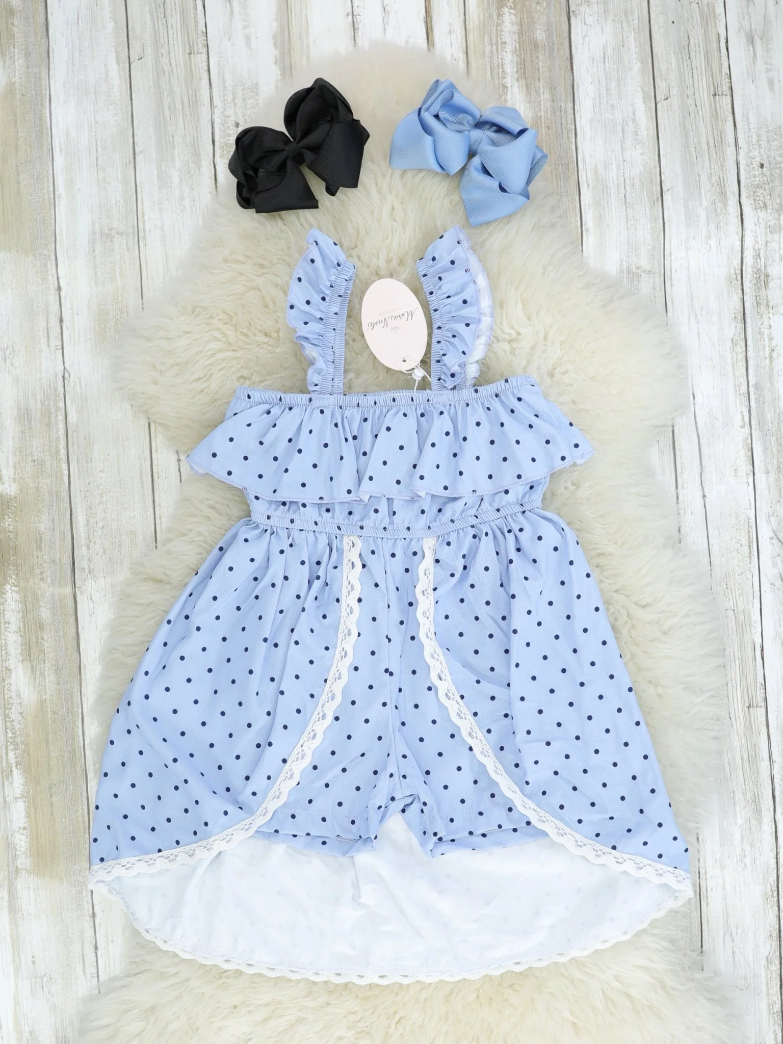 Blue Polka Dot Ruffle Split Dress Romper