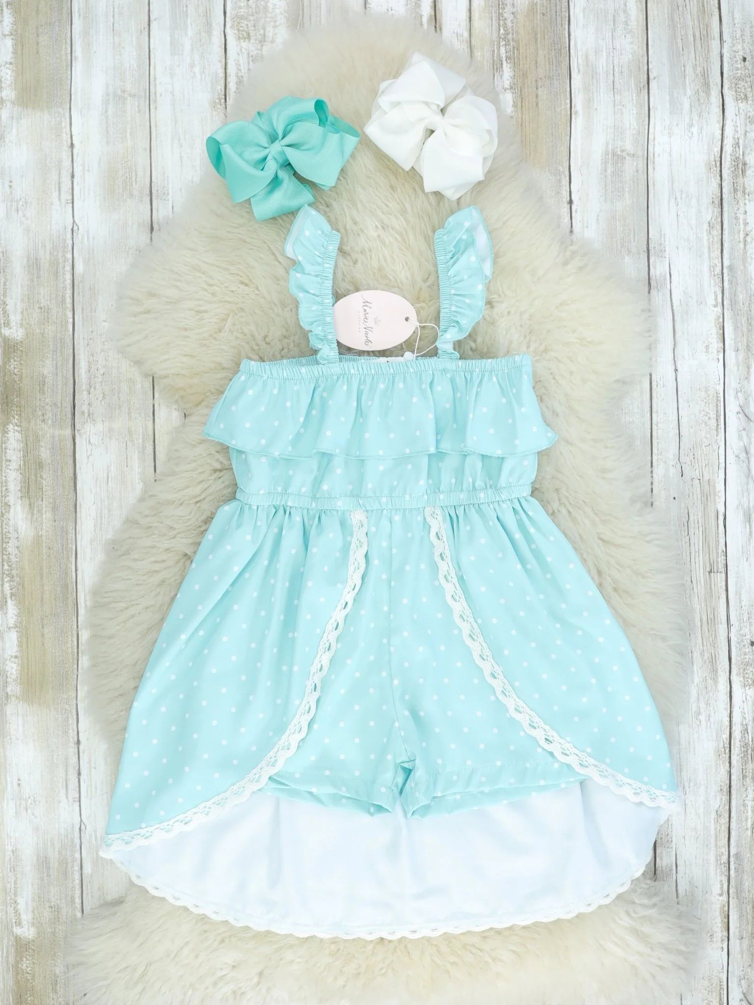 Mint Polka Dot Split Dress Romper