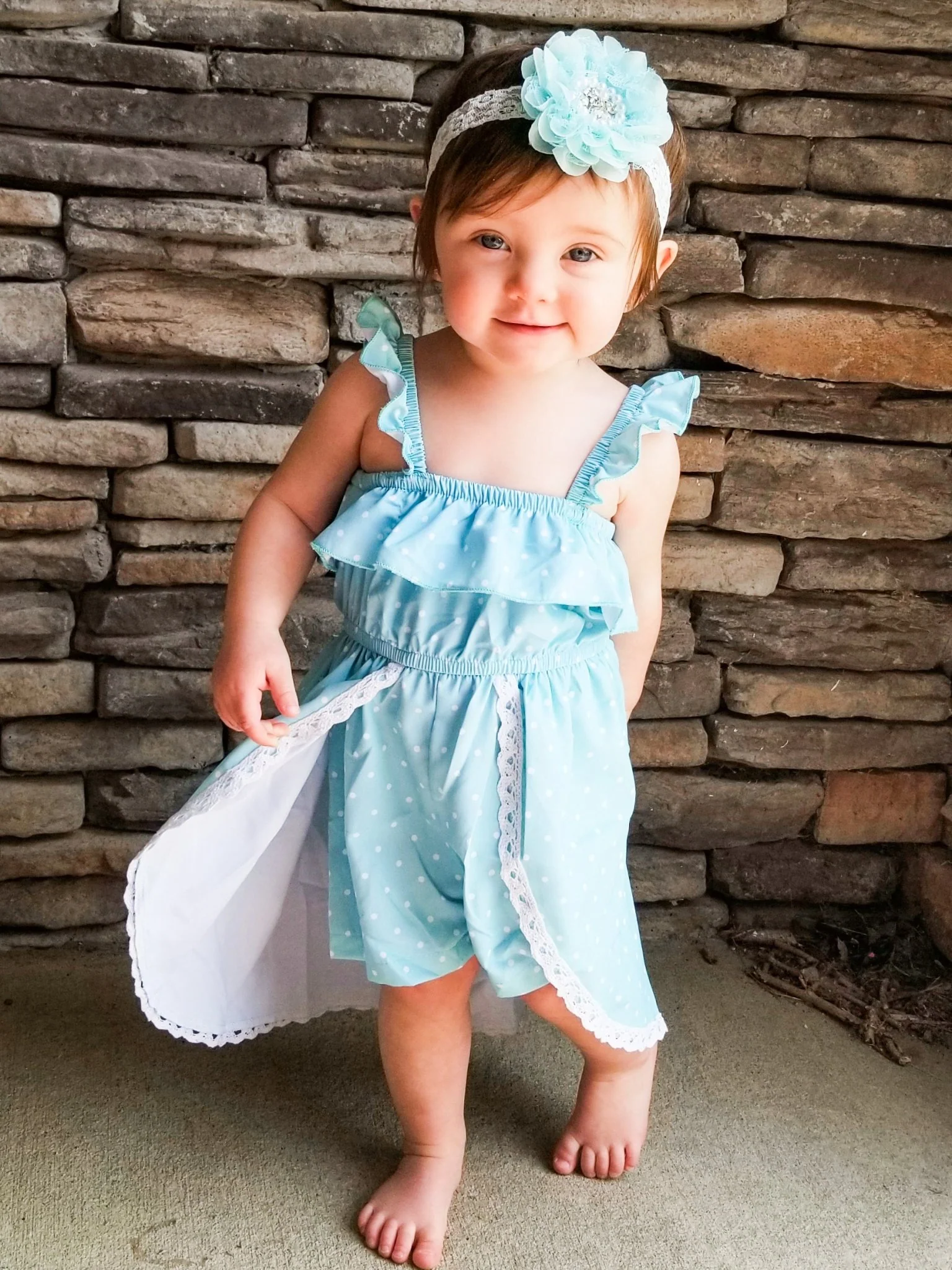 Mint Polka Dot Split Dress Romper - Image 2