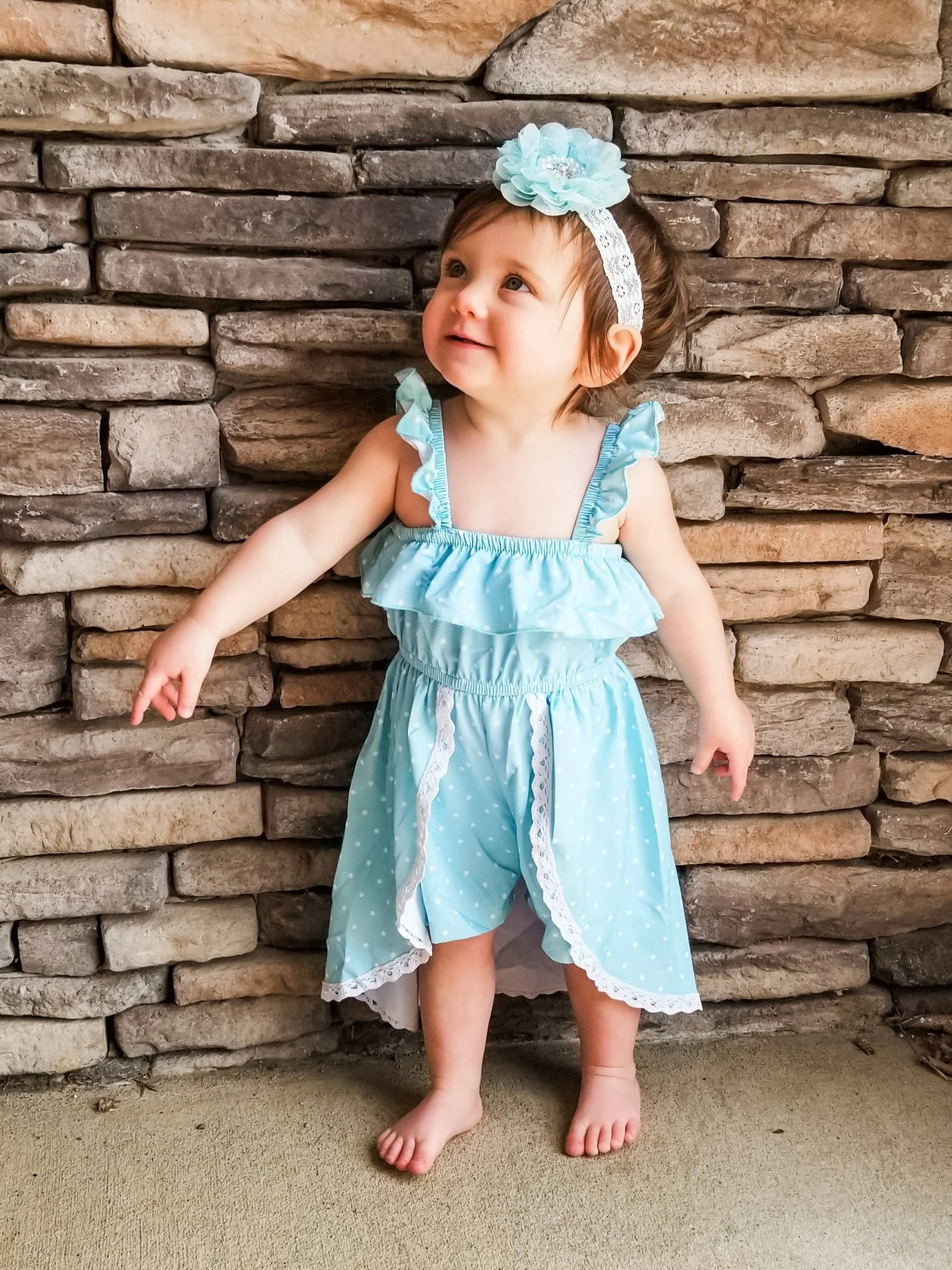 Mint Polka Dot Split Dress Romper - Image 3