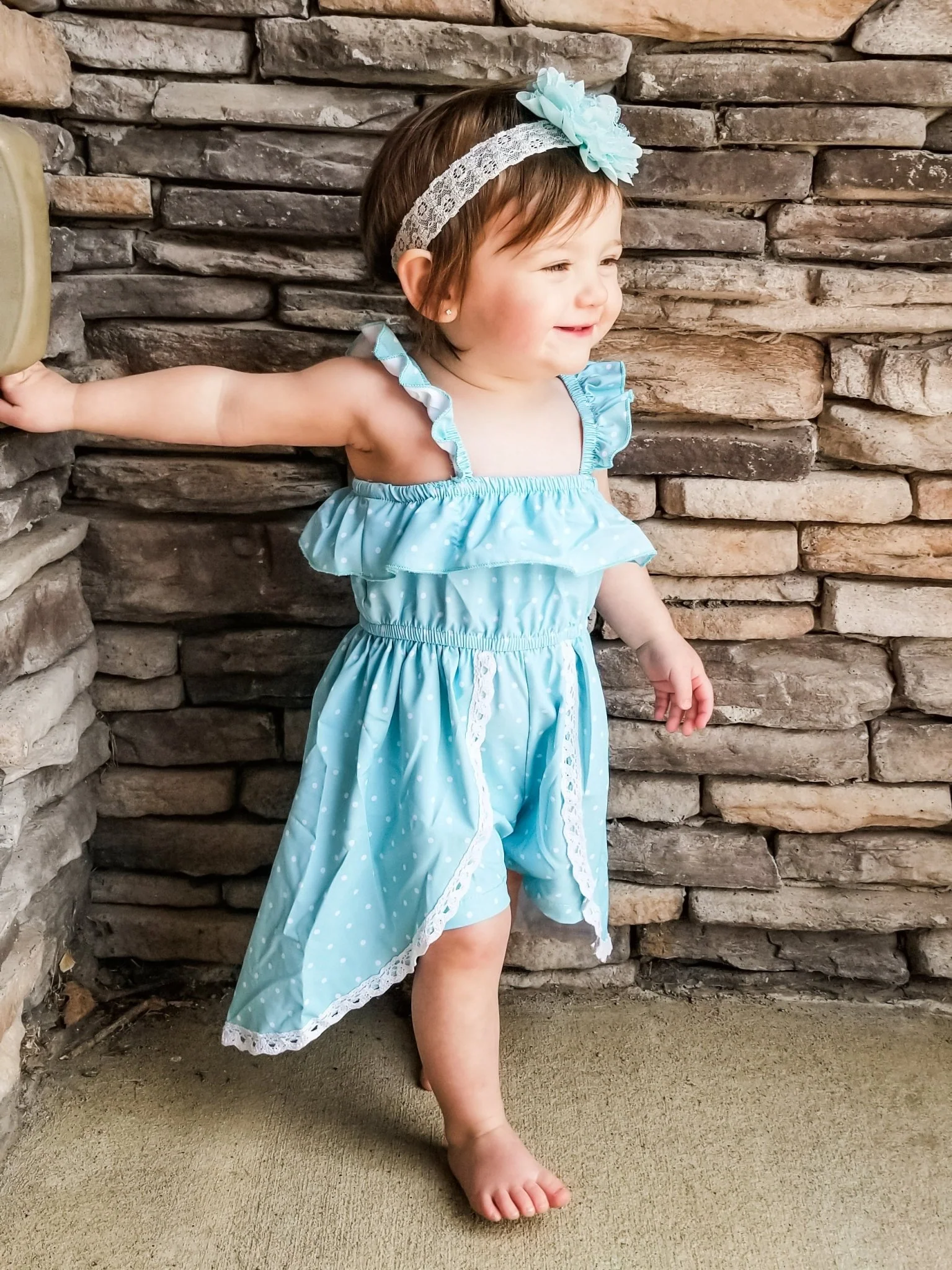 Mint Polka Dot Split Dress Romper - Image 4