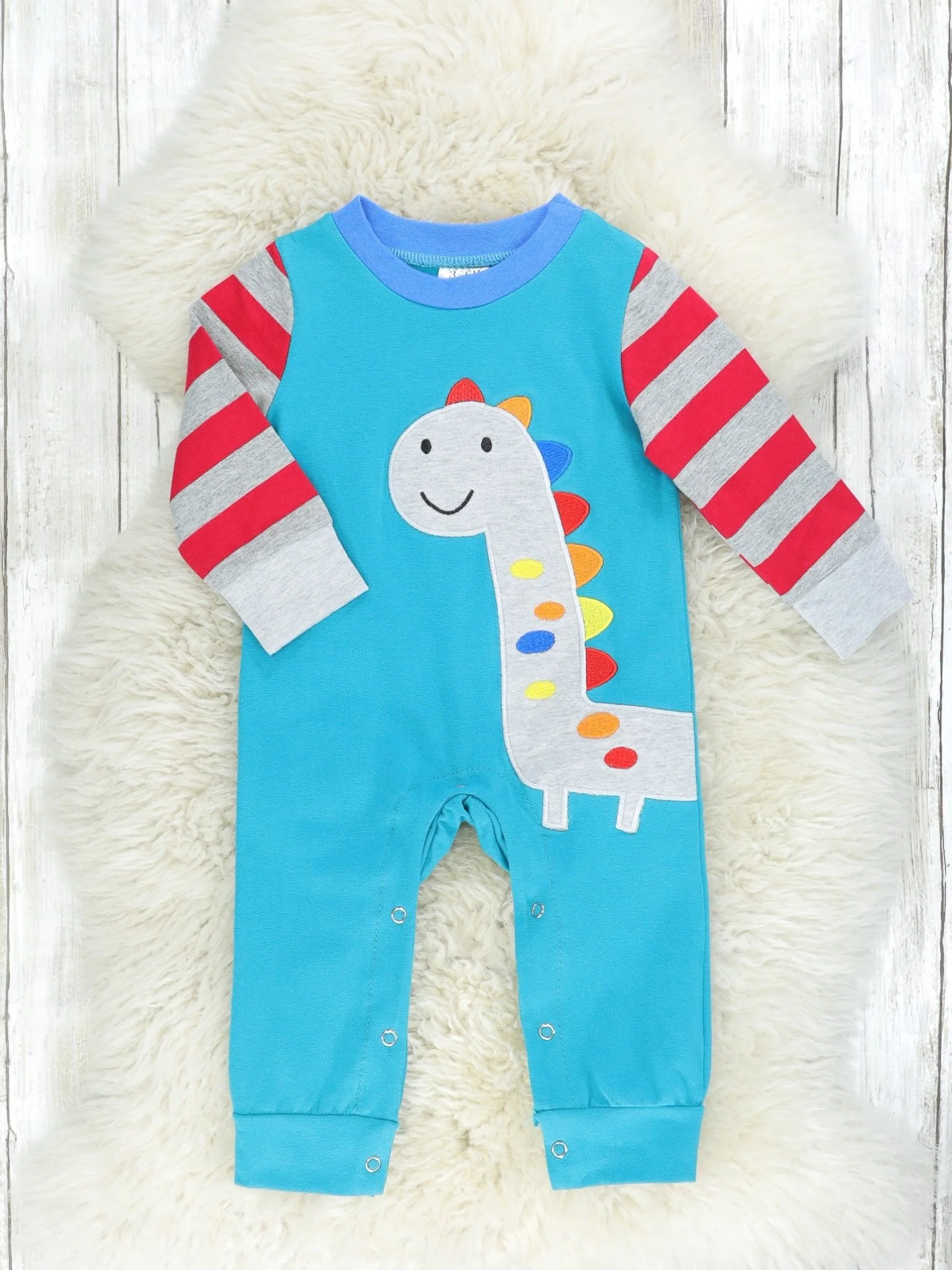 Blue Raglan Dinosaur Romper - Image 2