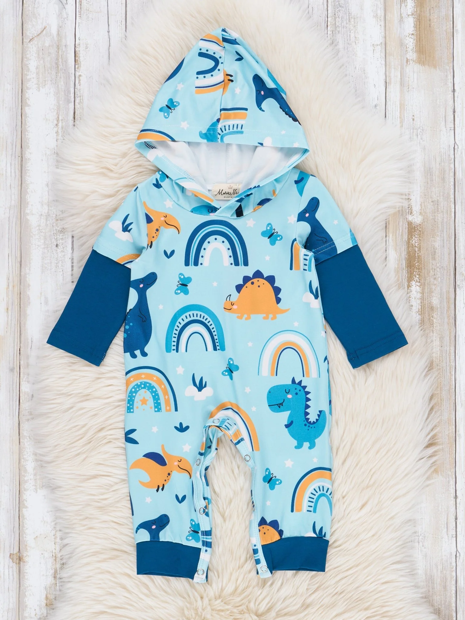 Blue Rainbows & Dinos Raglan Romper