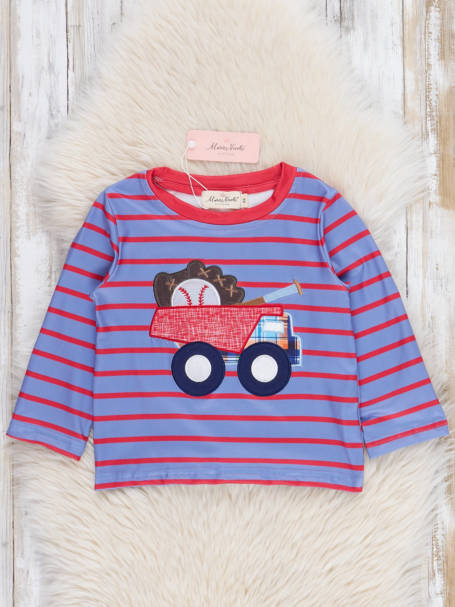 Blue & Red Striped Baseball Truck Shirt