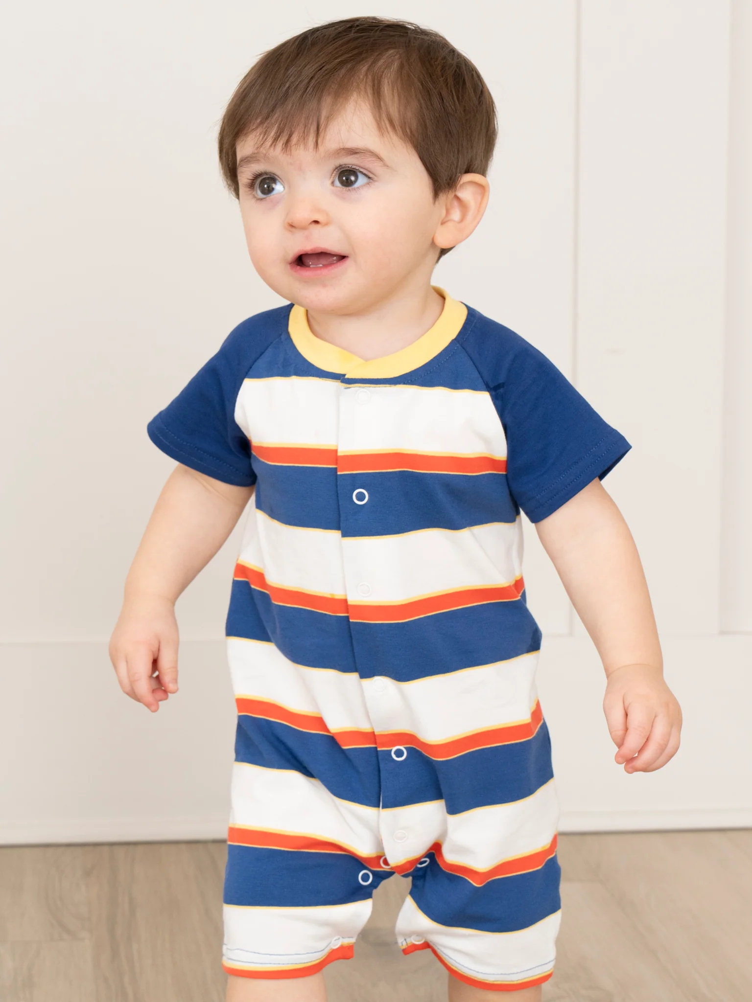 Blue & Red Striped Raglan Romper