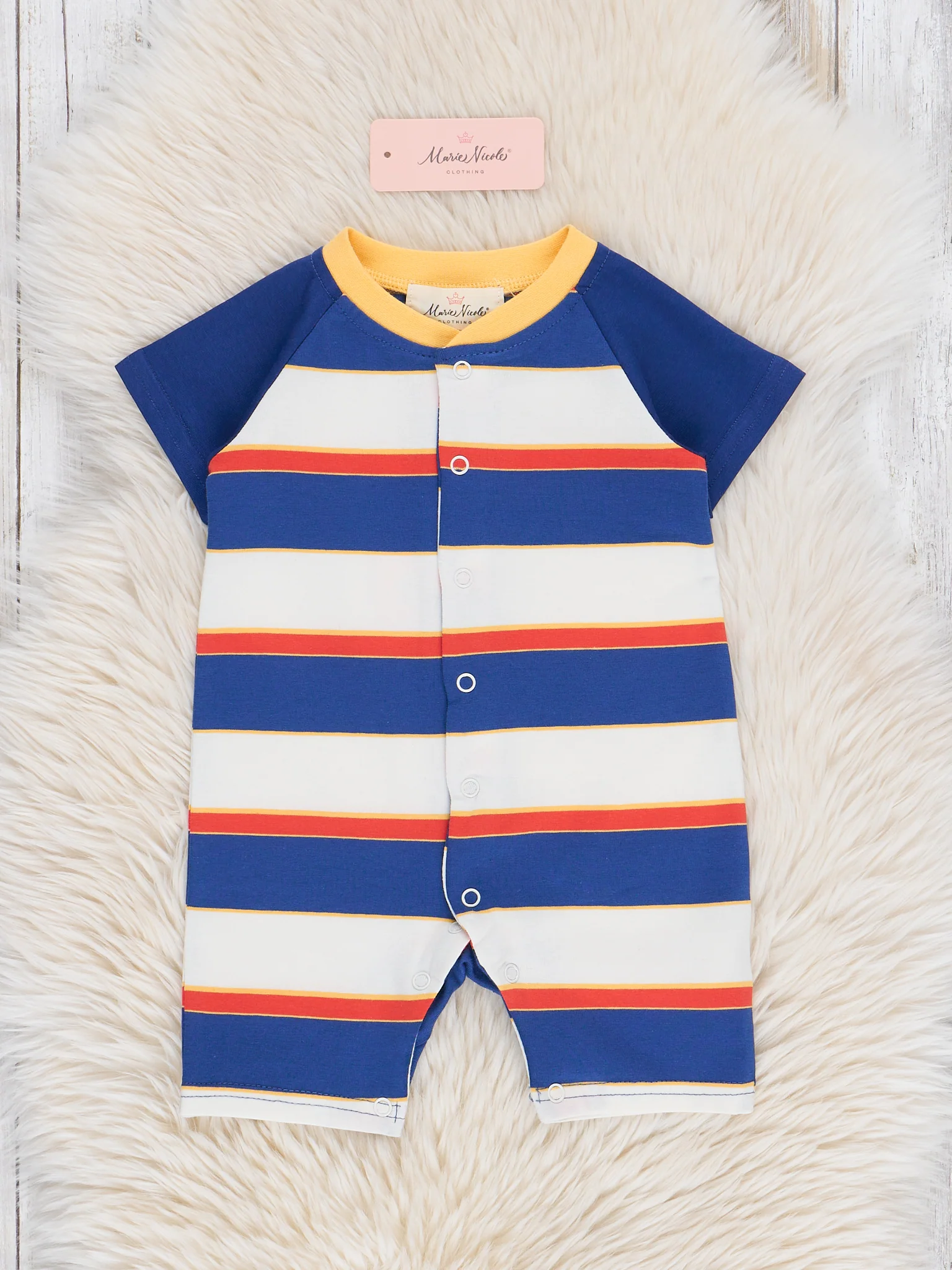 Blue & Red Striped Raglan Romper - Image 2