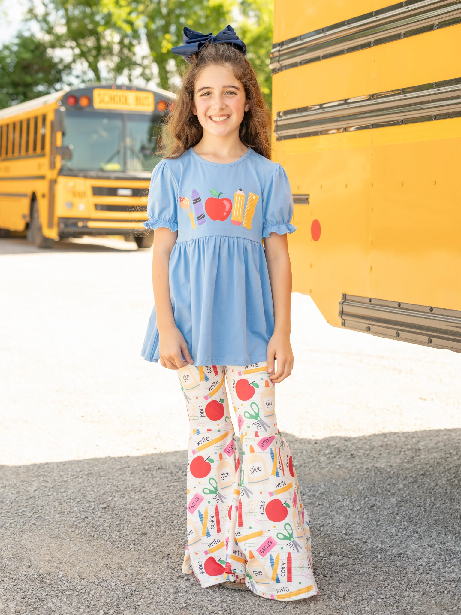 Blue School Supplies Bell Bottom Outfit