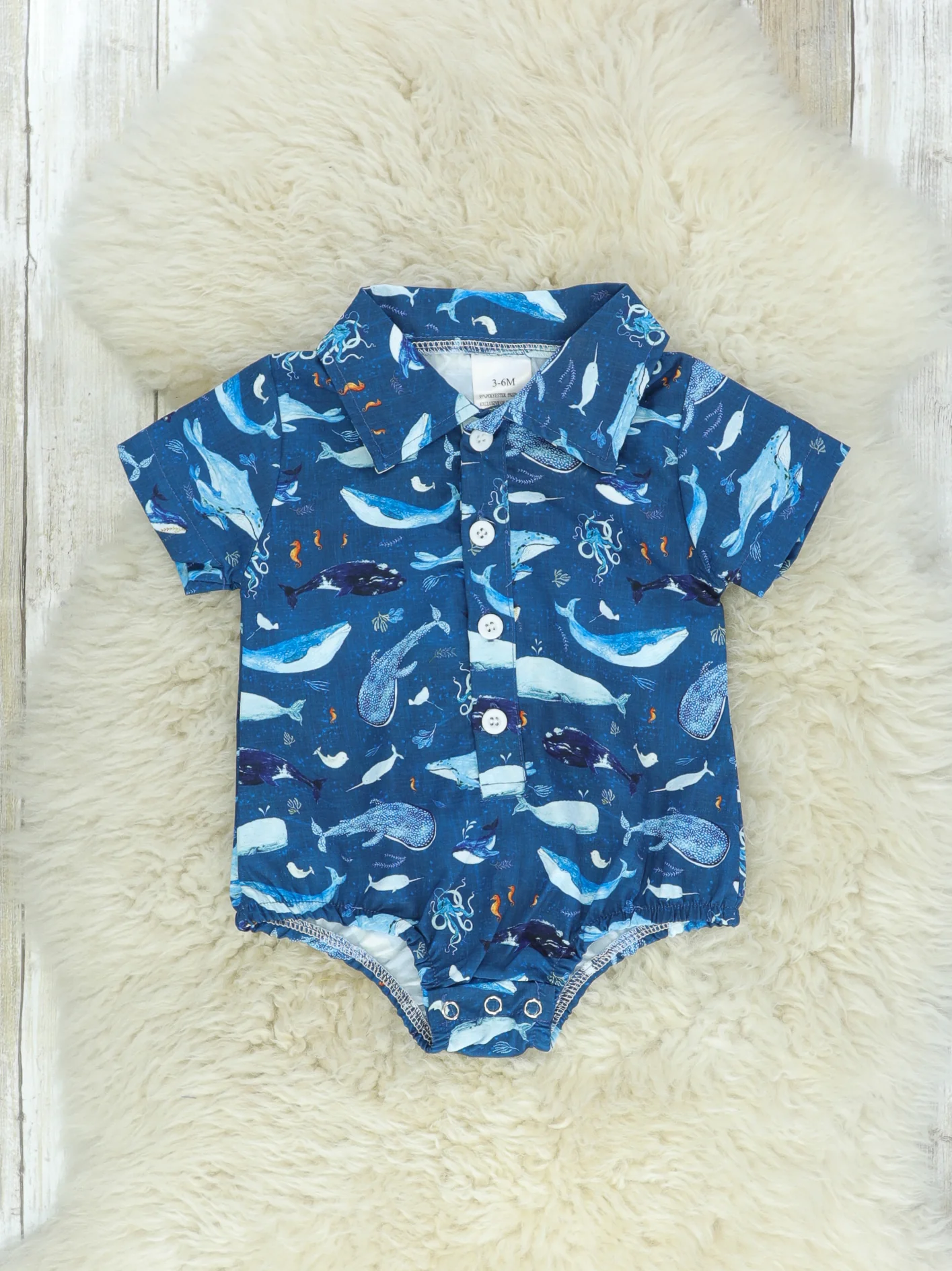 Blue Shark Button Up Romper
