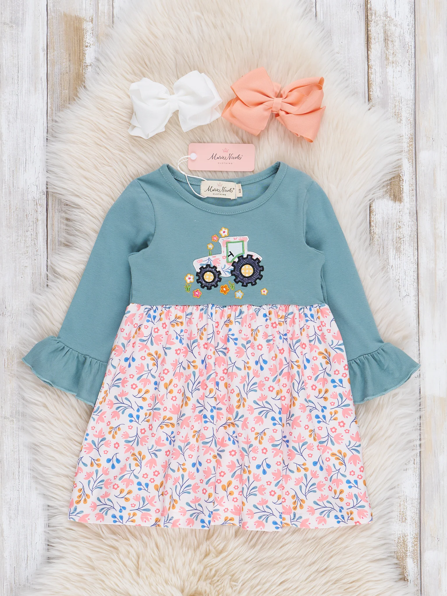 Blue Skies Tractor Embroidered Dress - Image 2