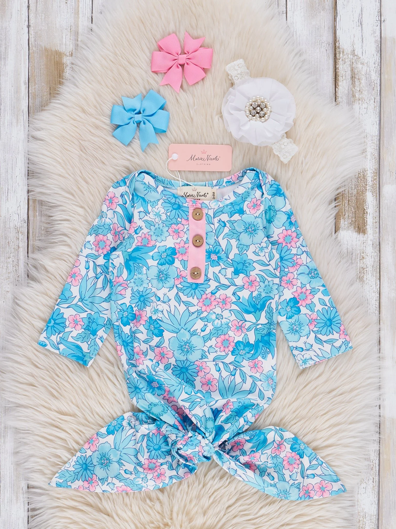 Blue Sleepy Garden Ruffle Knot Gown