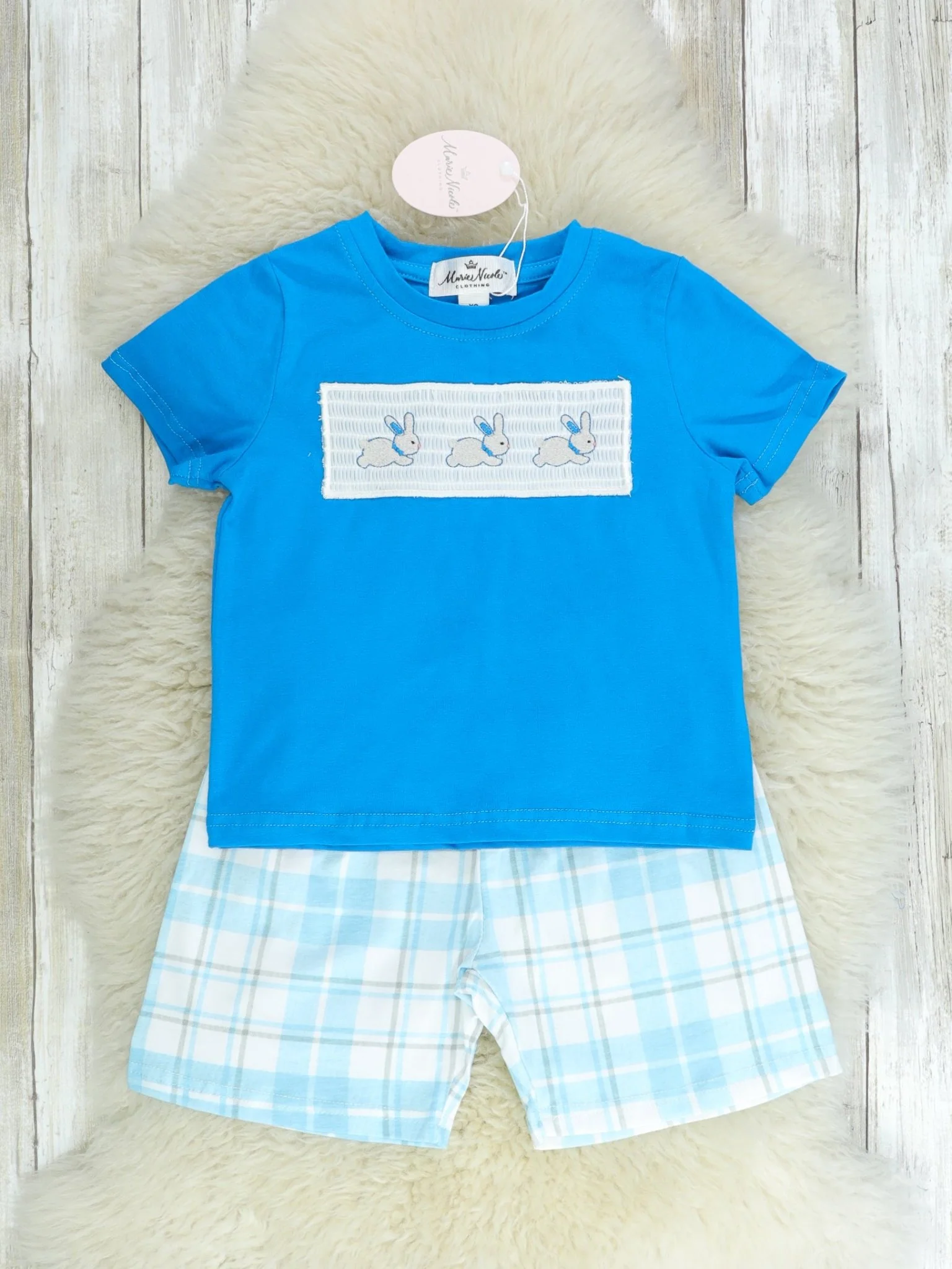 Blue Smocked Easter Bunny Outfit