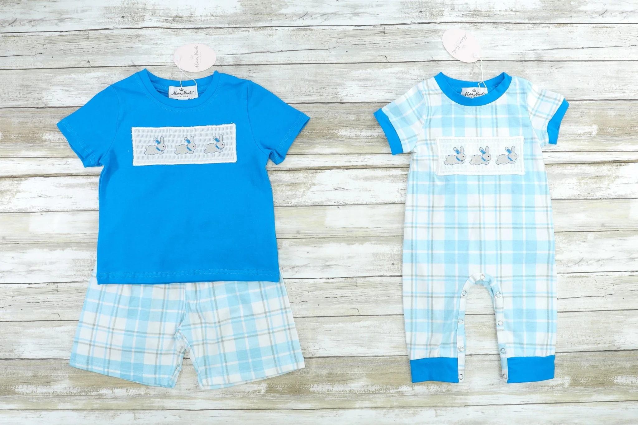 Blue Smocked Easter Bunny Outfit - Image 2