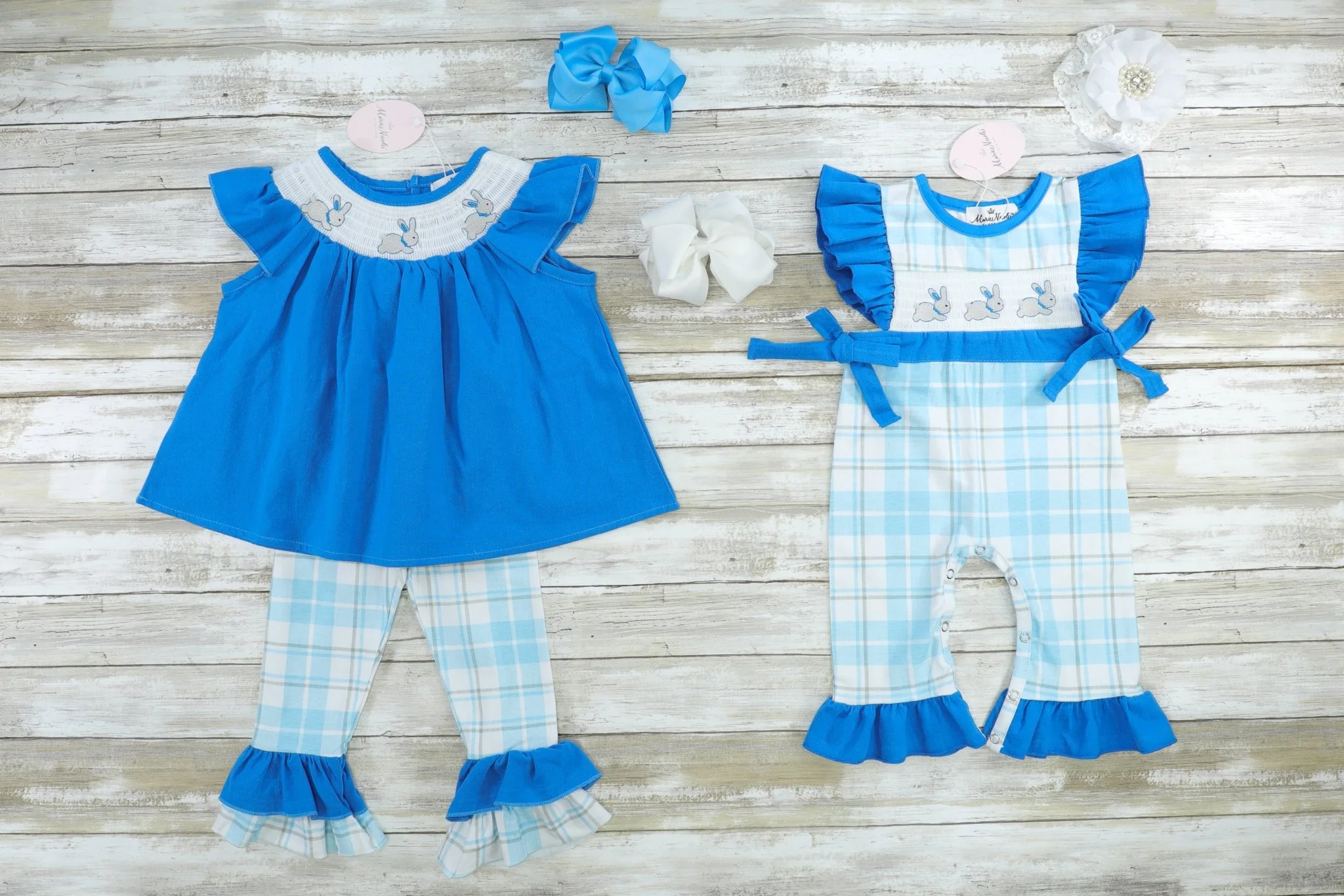 Blue Smocked Easter Bunny Outfit - Image 3