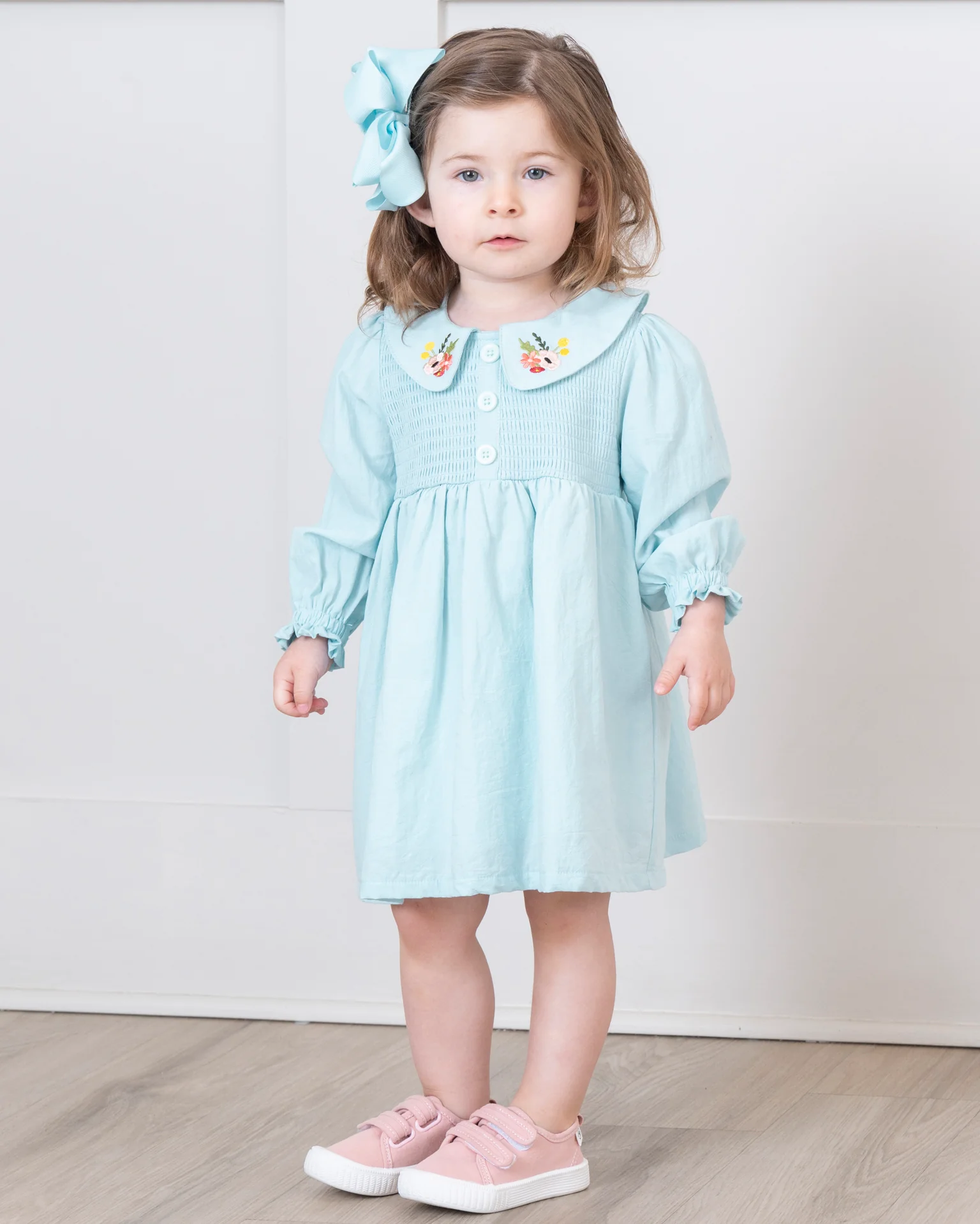 Blue Smocked Embroidered Blooms Dress - Image 3