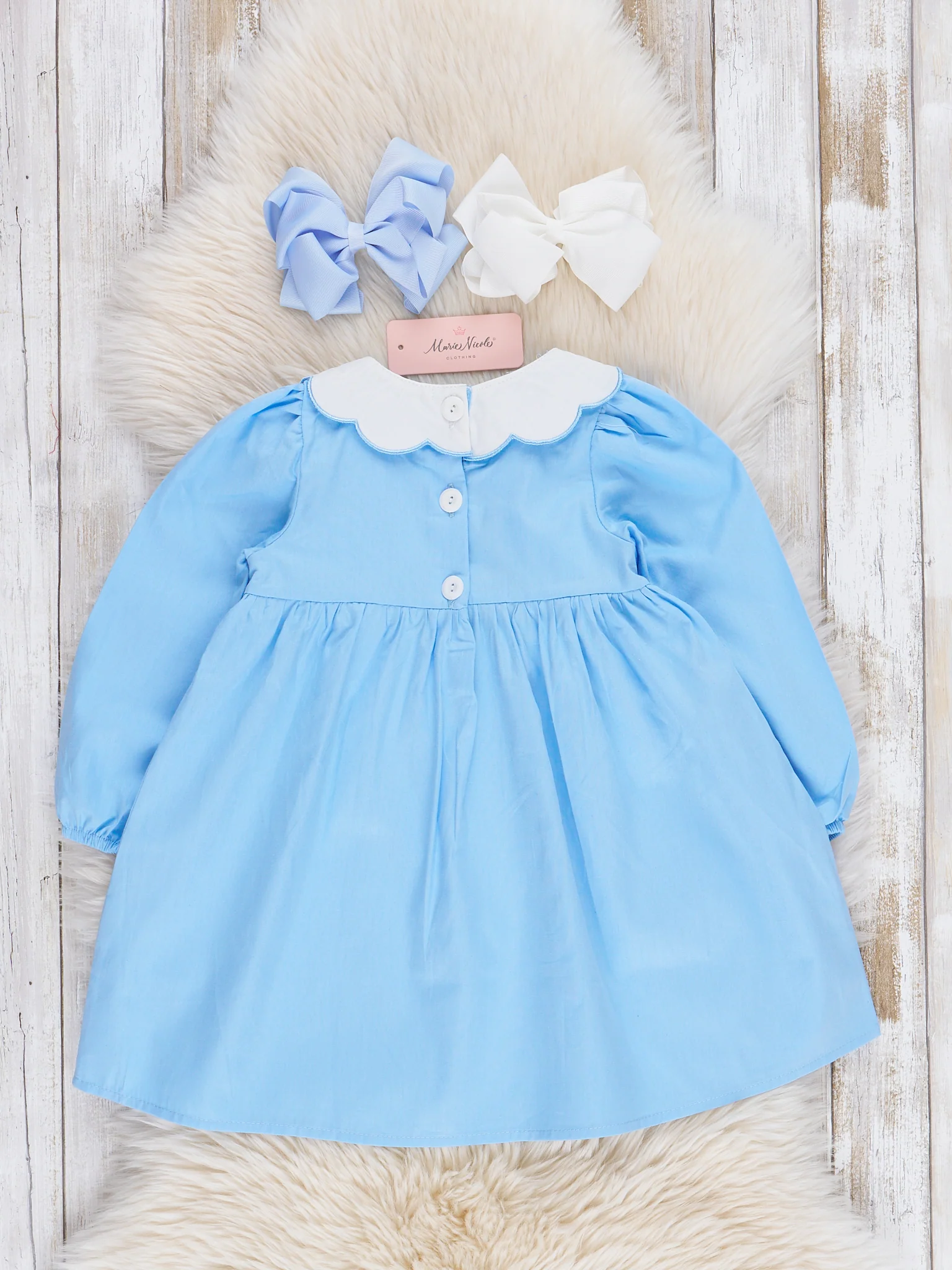 Blue Smocked Pumpkin Collar Ruffle Dress - Image 2
