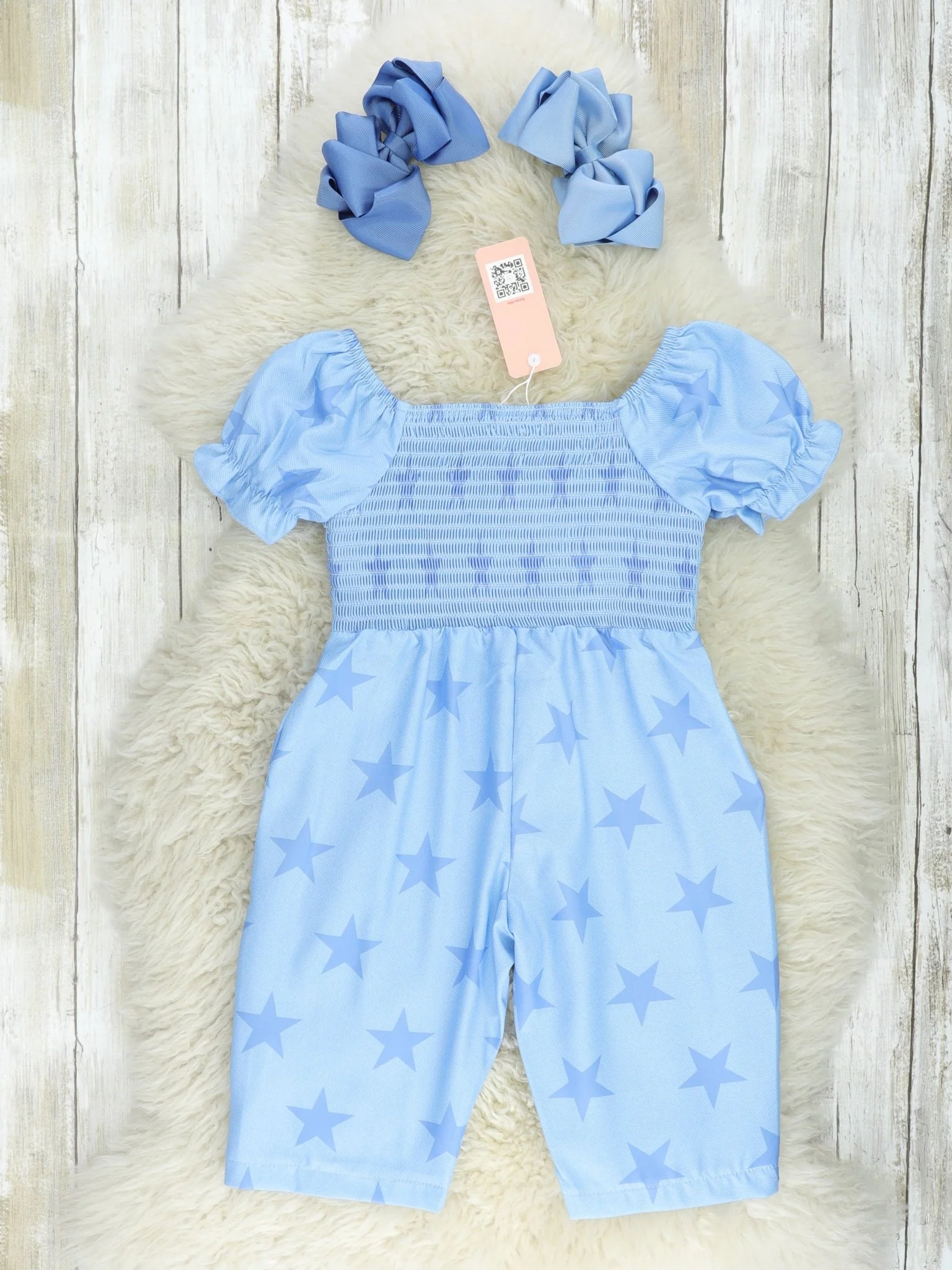 Blue Smocked Star Jumpsuit - Image 2