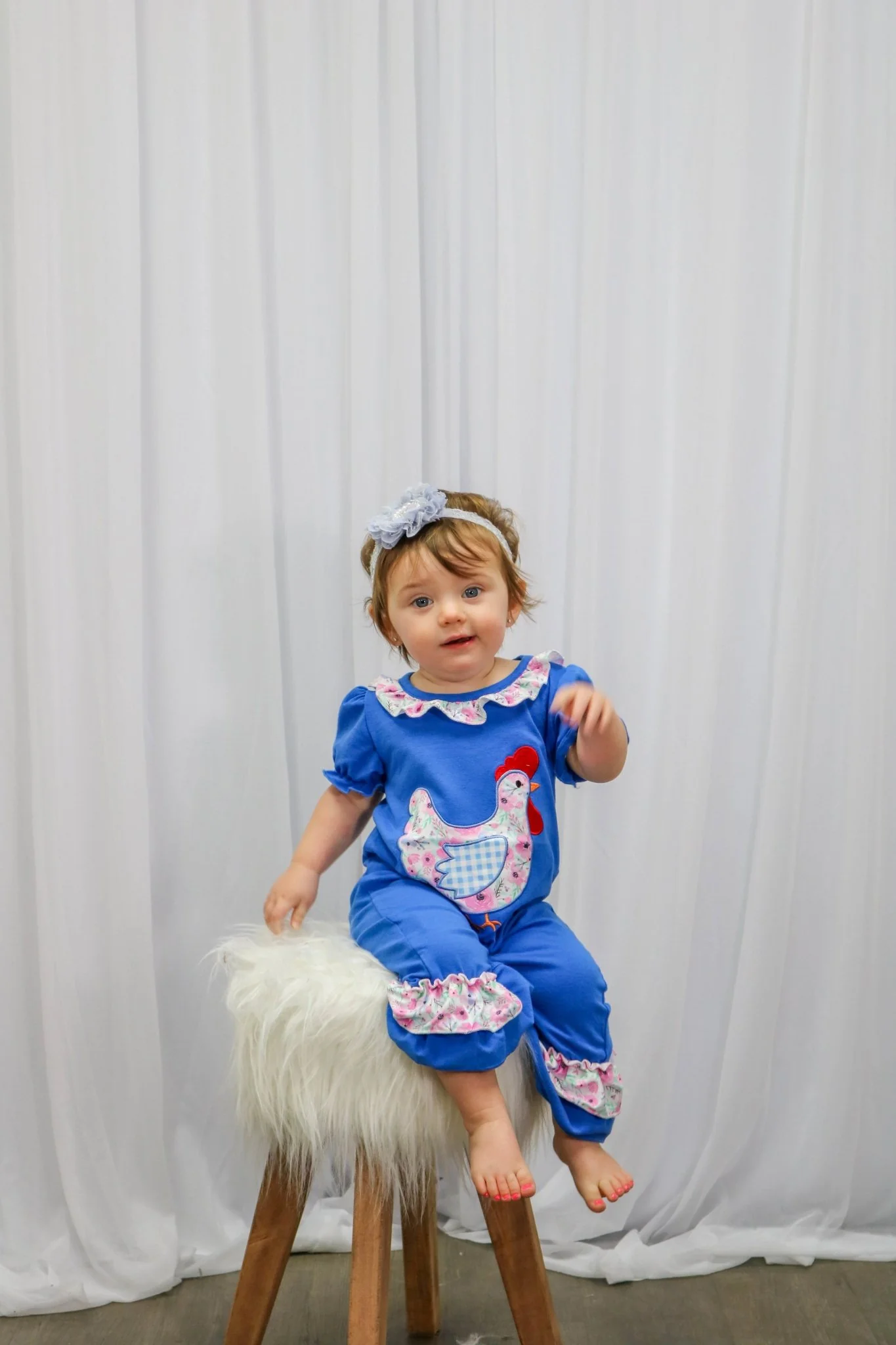 Blue Spring Chicken Ruffle Romper - Image 4