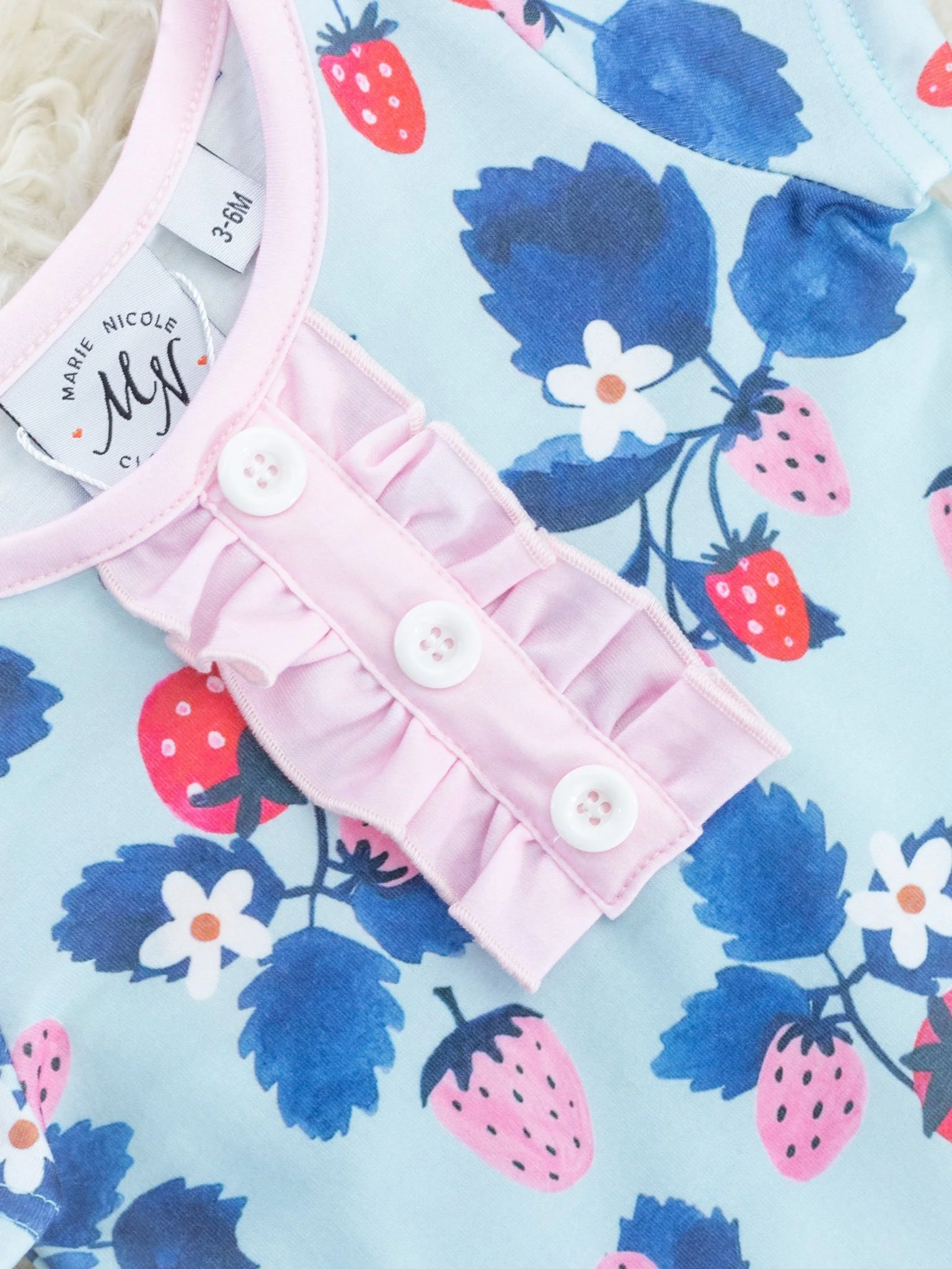 Blue Strawberry Ruffle Romper - Image 2