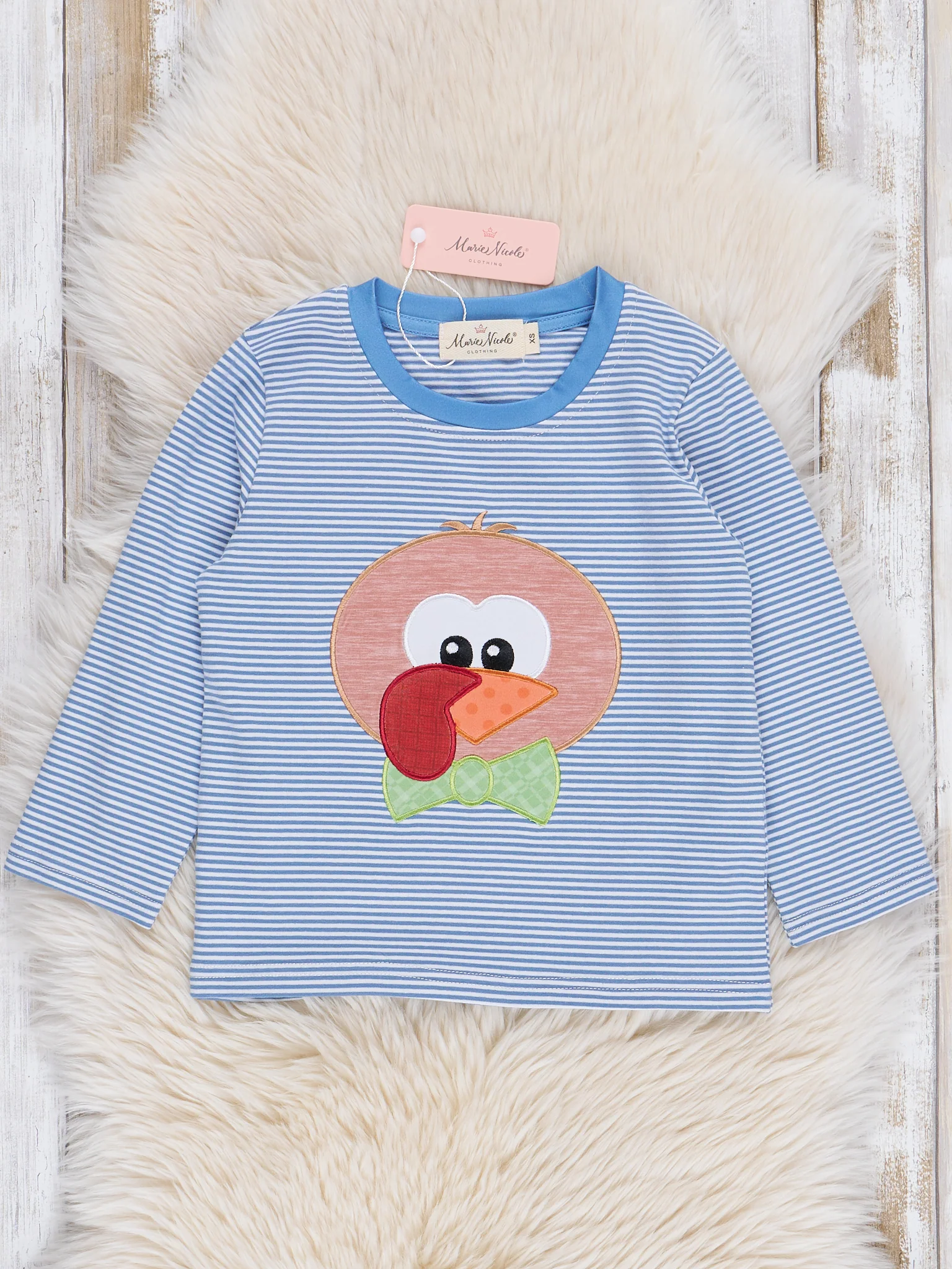 Blue Stripe Embroidered Turkey Shirt