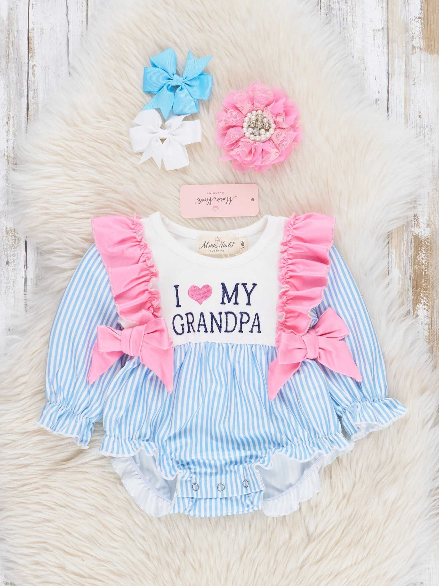 Blue Stripe Family Love Ruffle Bubble Romper