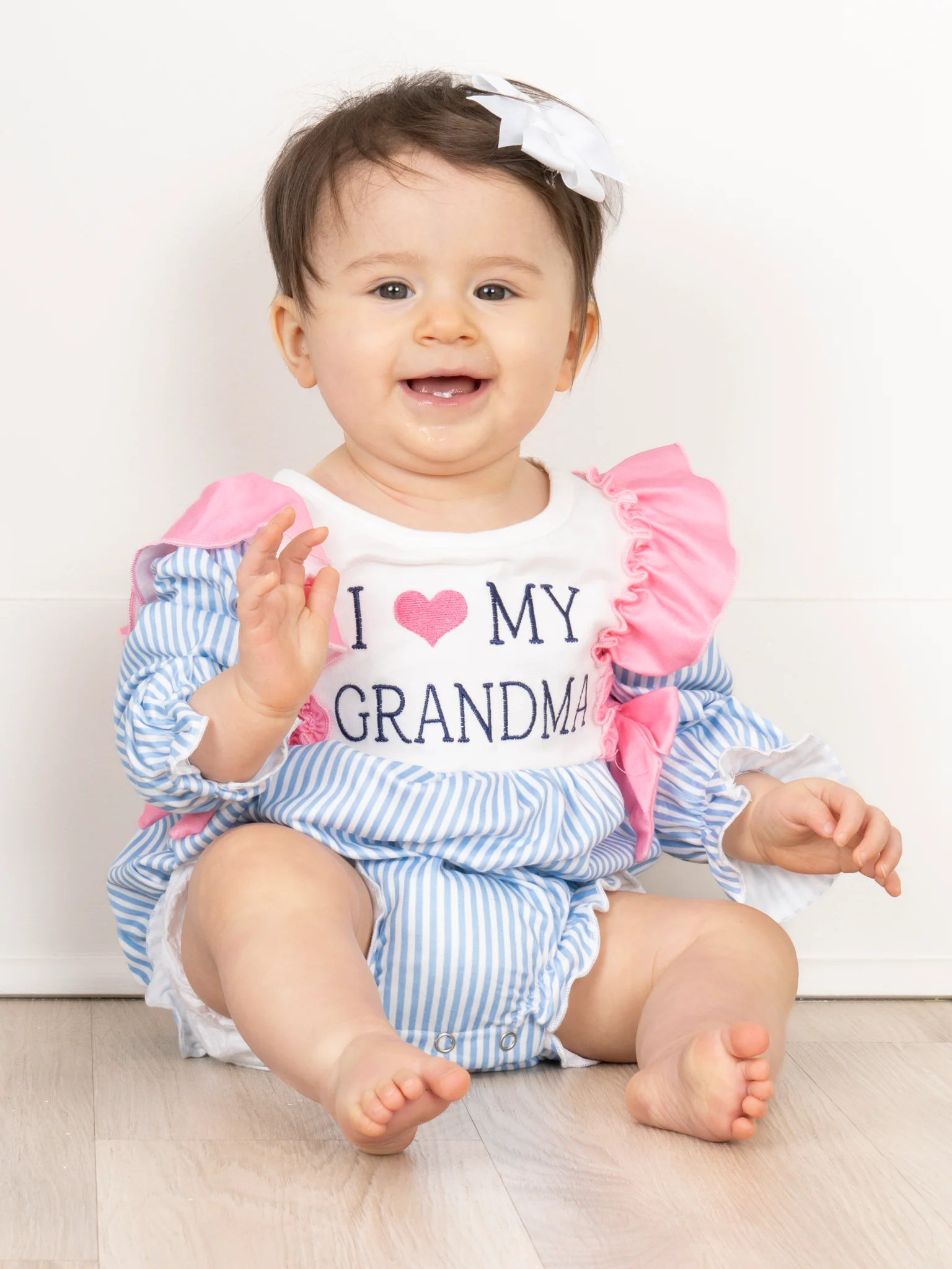 Blue Stripe Family Love Ruffle Bubble Romper - Image 2