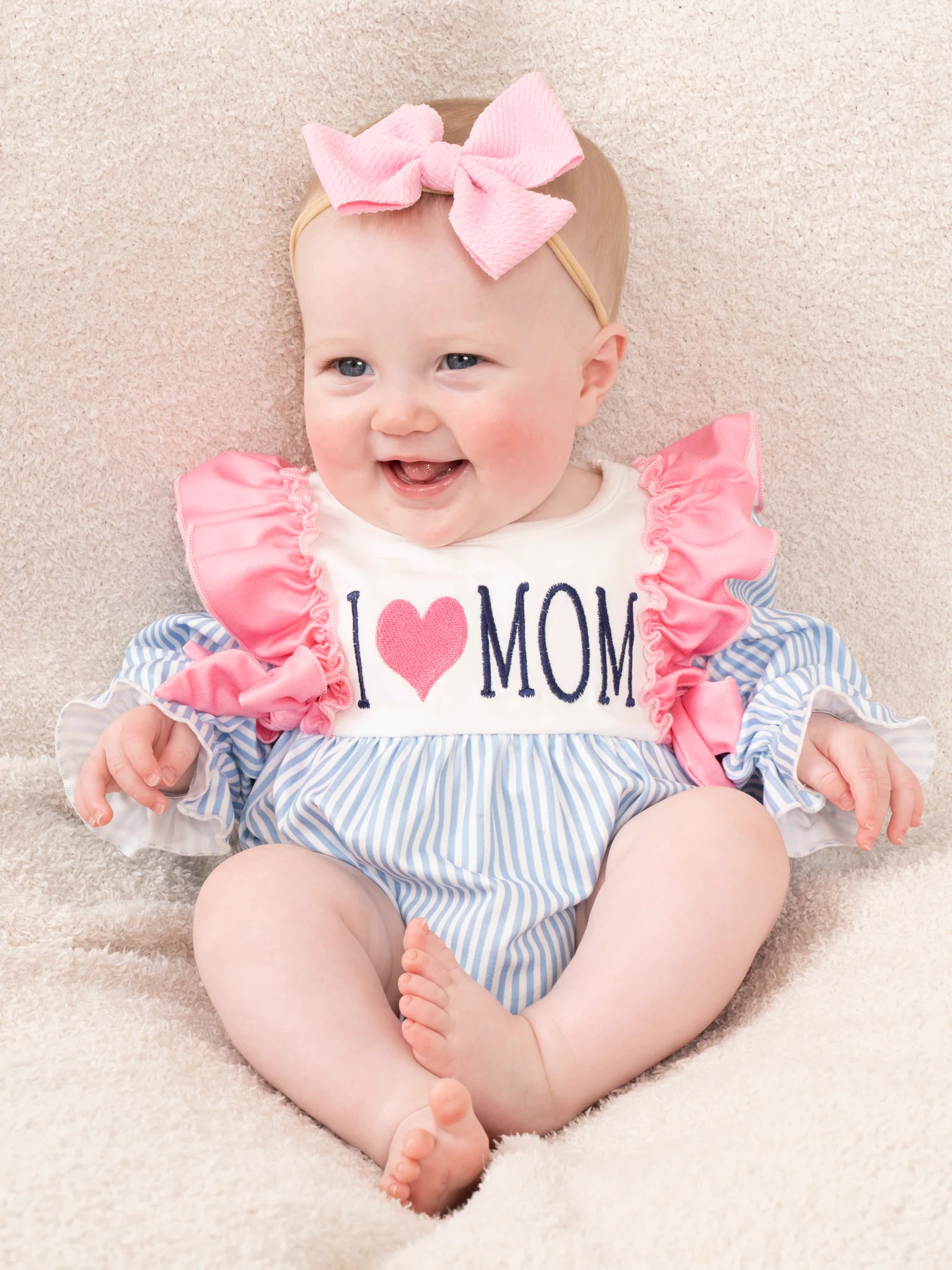 Blue Stripe Family Love Ruffle Bubble Romper - Image 3