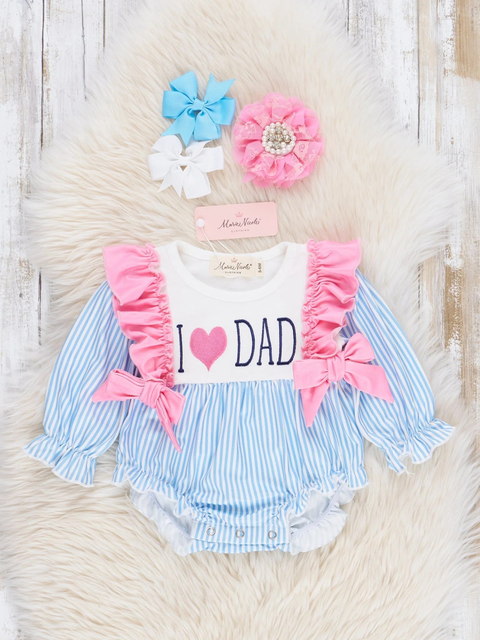Blue Stripe Family Love Ruffle Bubble Romper - Image 5