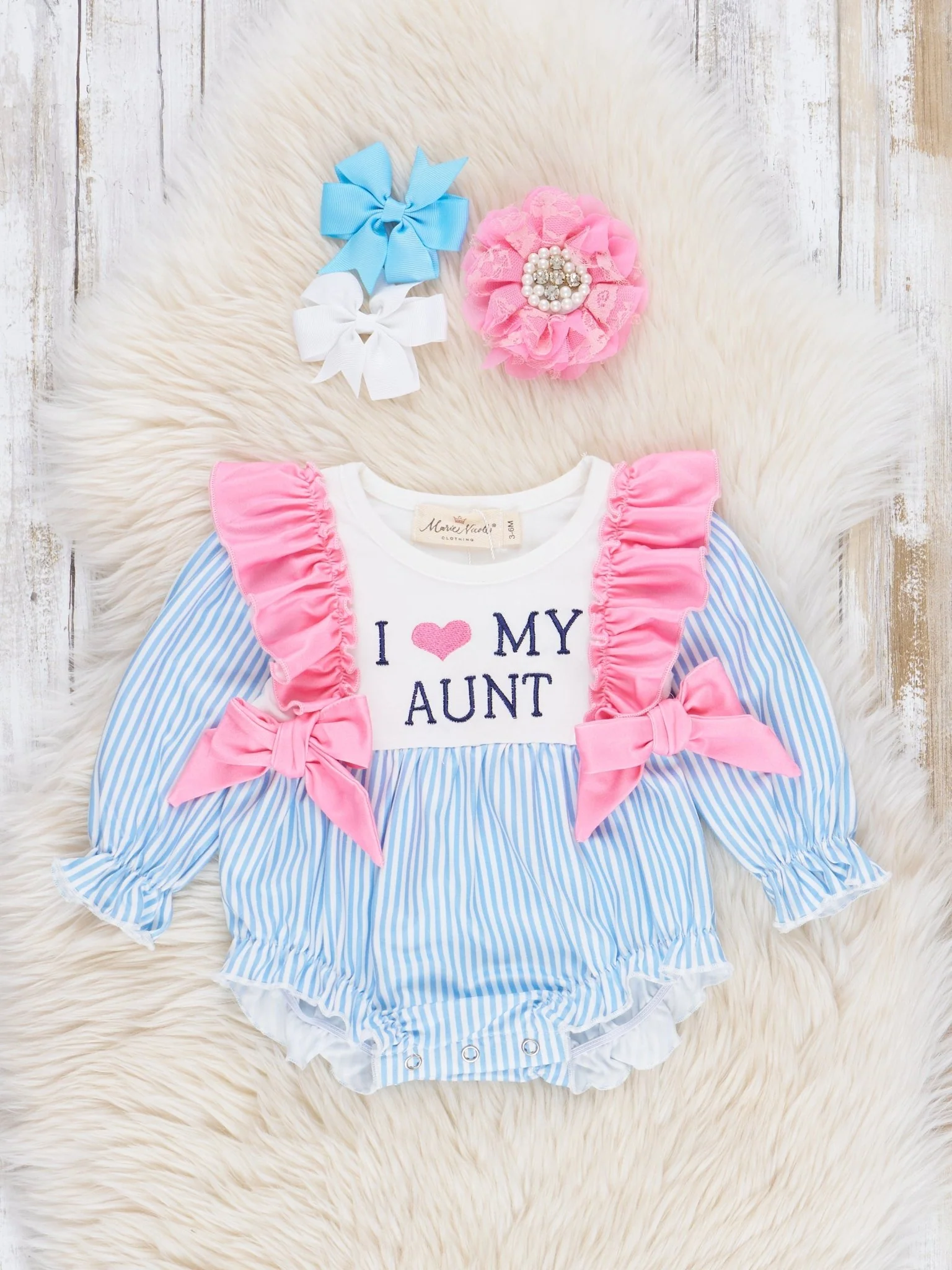 Blue Stripe Family Love Ruffle Bubble Romper - Image 6