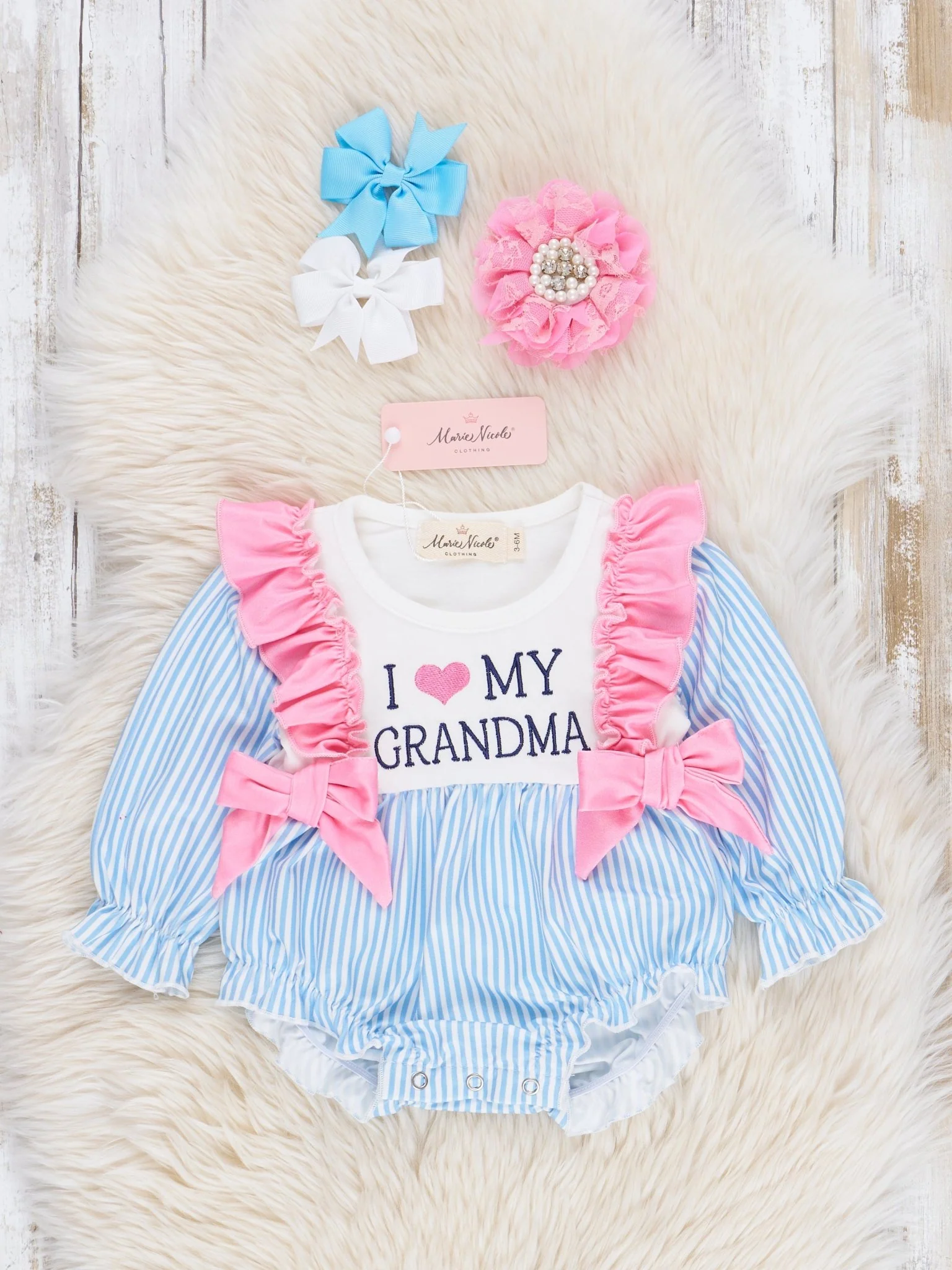 Blue Stripe Family Love Ruffle Bubble Romper - Image 7