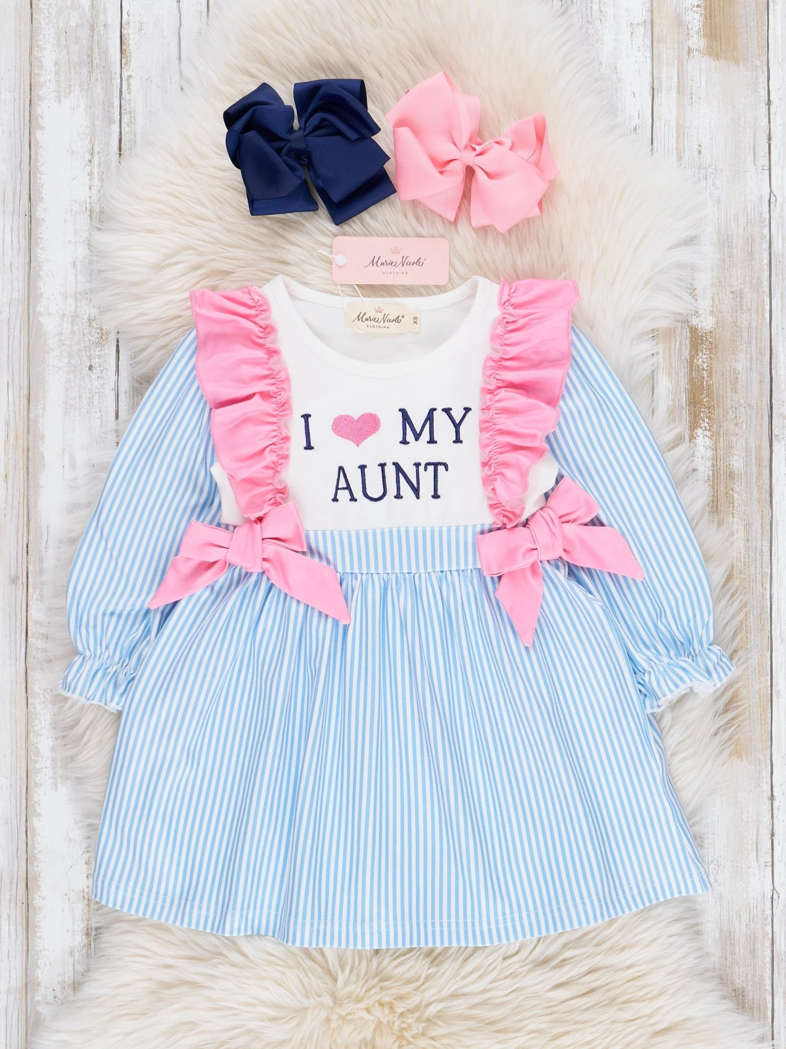 Blue Stripe Family Love Ruffle Dress - Image 3