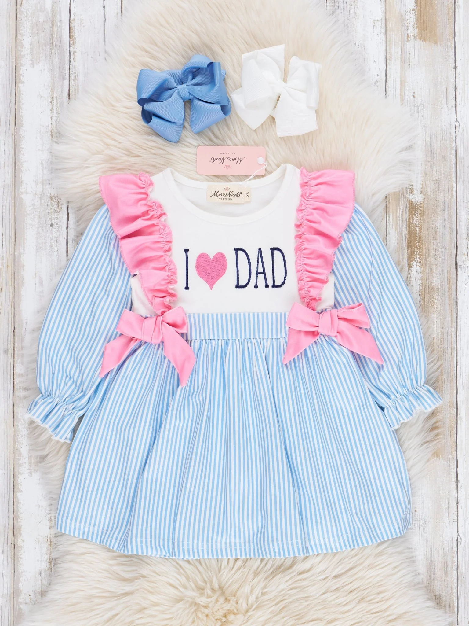 Blue Stripe Family Love Ruffle Dress - Image 4