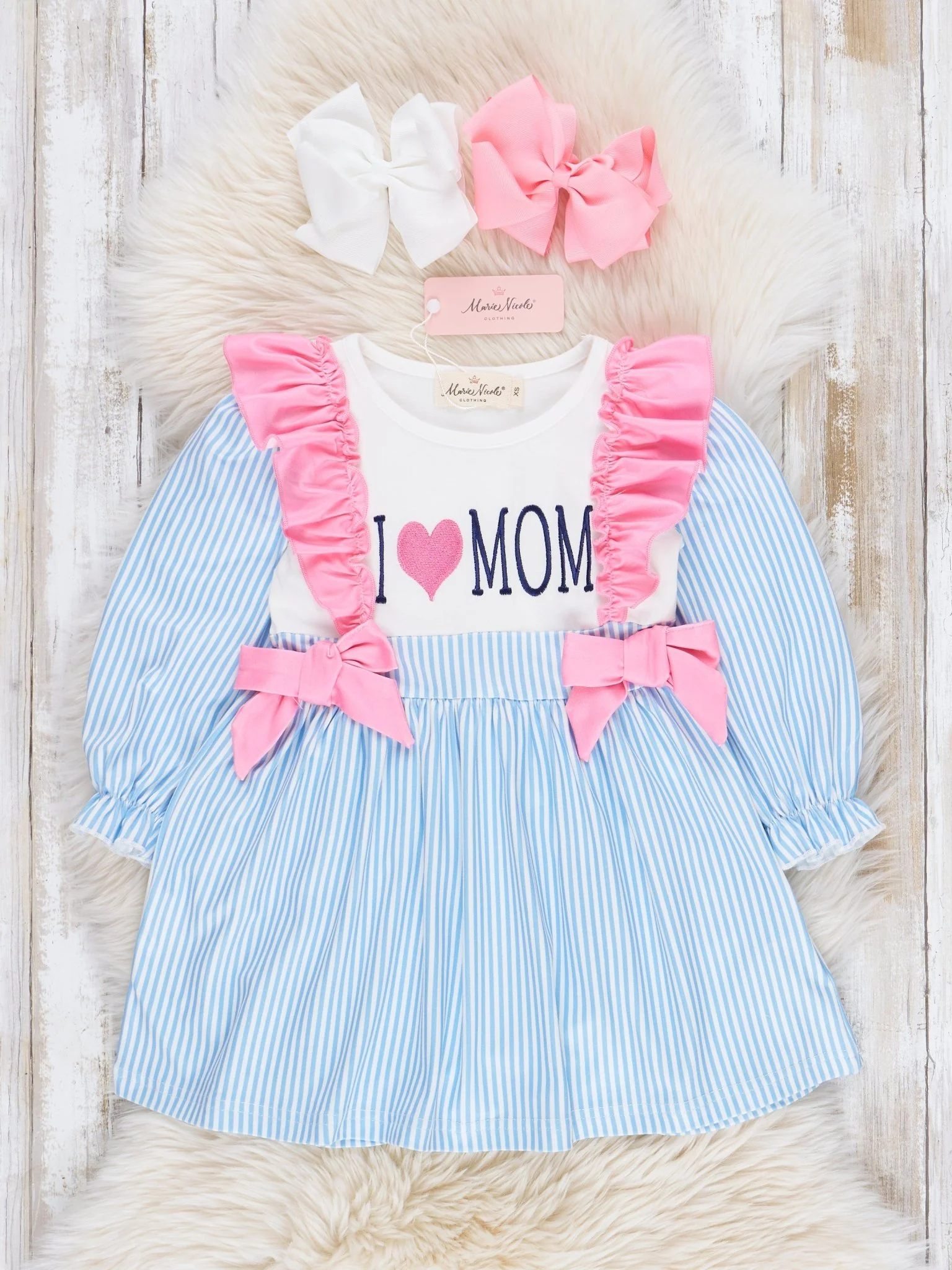 Blue Stripe Family Love Ruffle Dress - Image 5