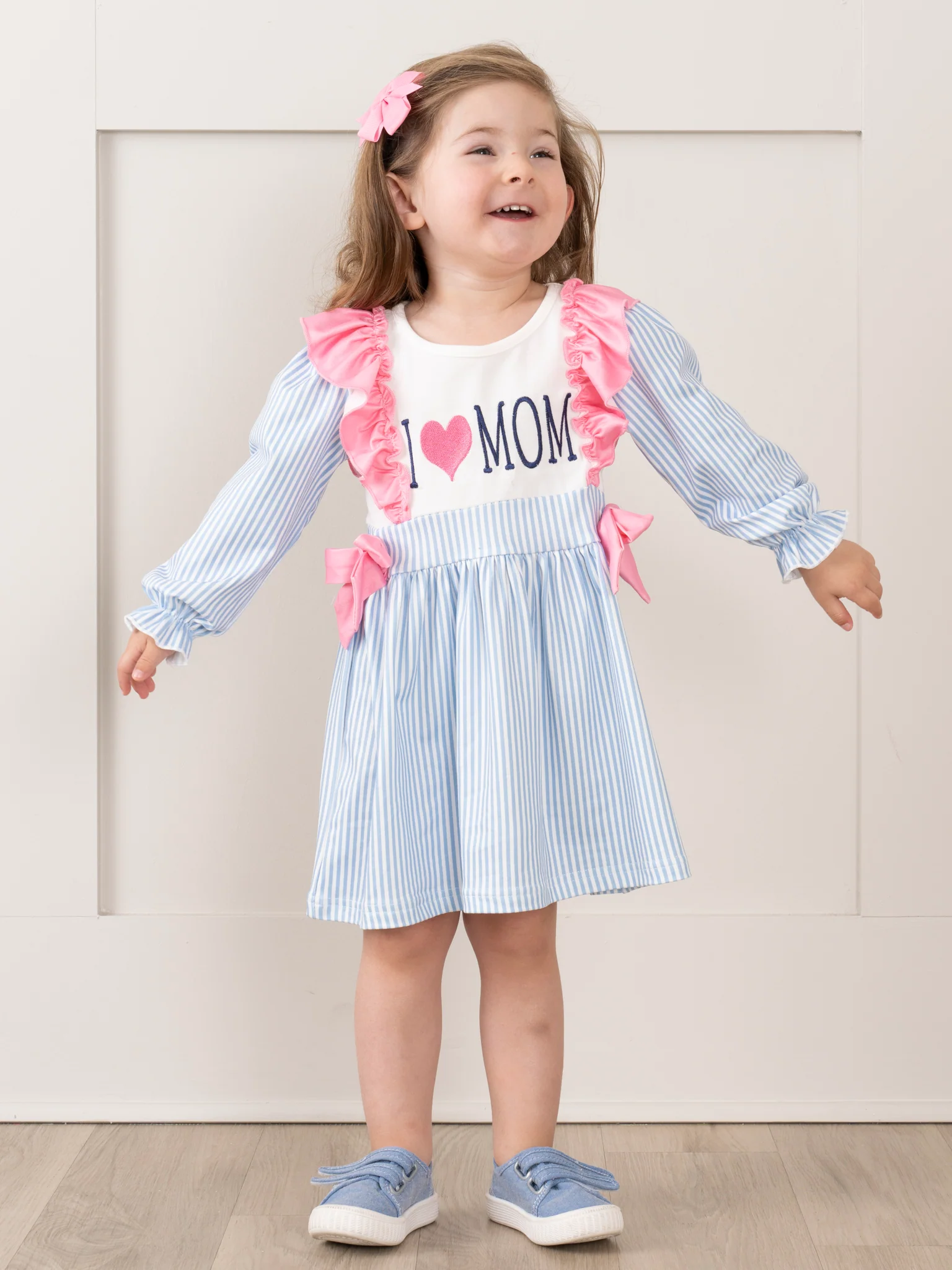 Blue Stripe Family Love Ruffle Dress - Image 6