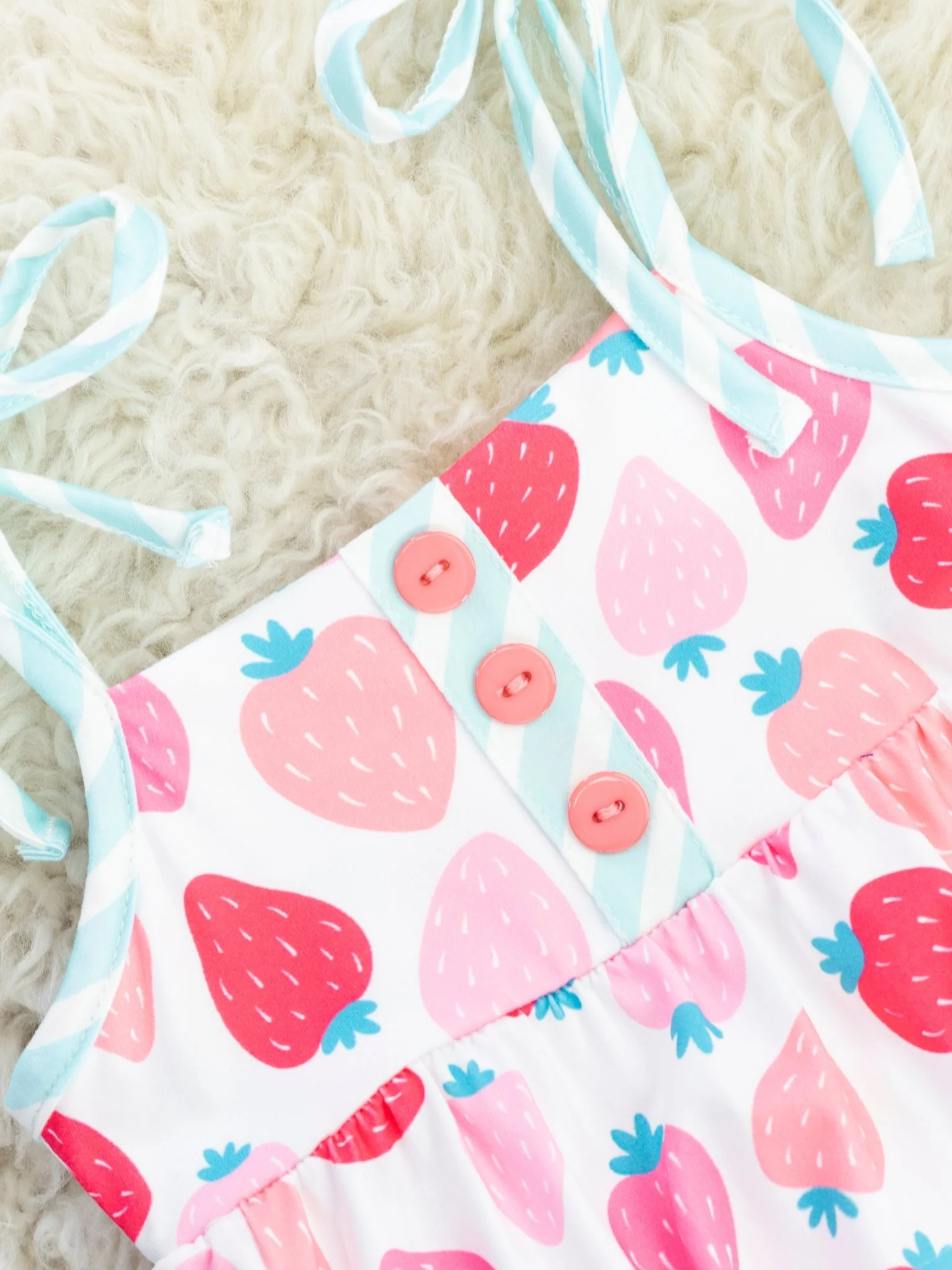 Blue Stripe Strawberry Tank Ruffle Bubble Romper - Image 3