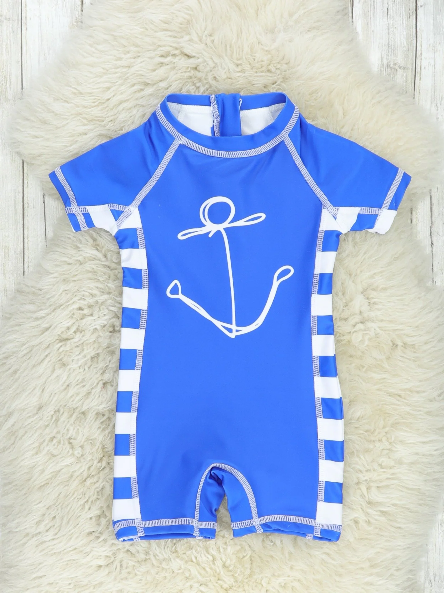 Blue Striped Anchor Rash Guard Swimsuit