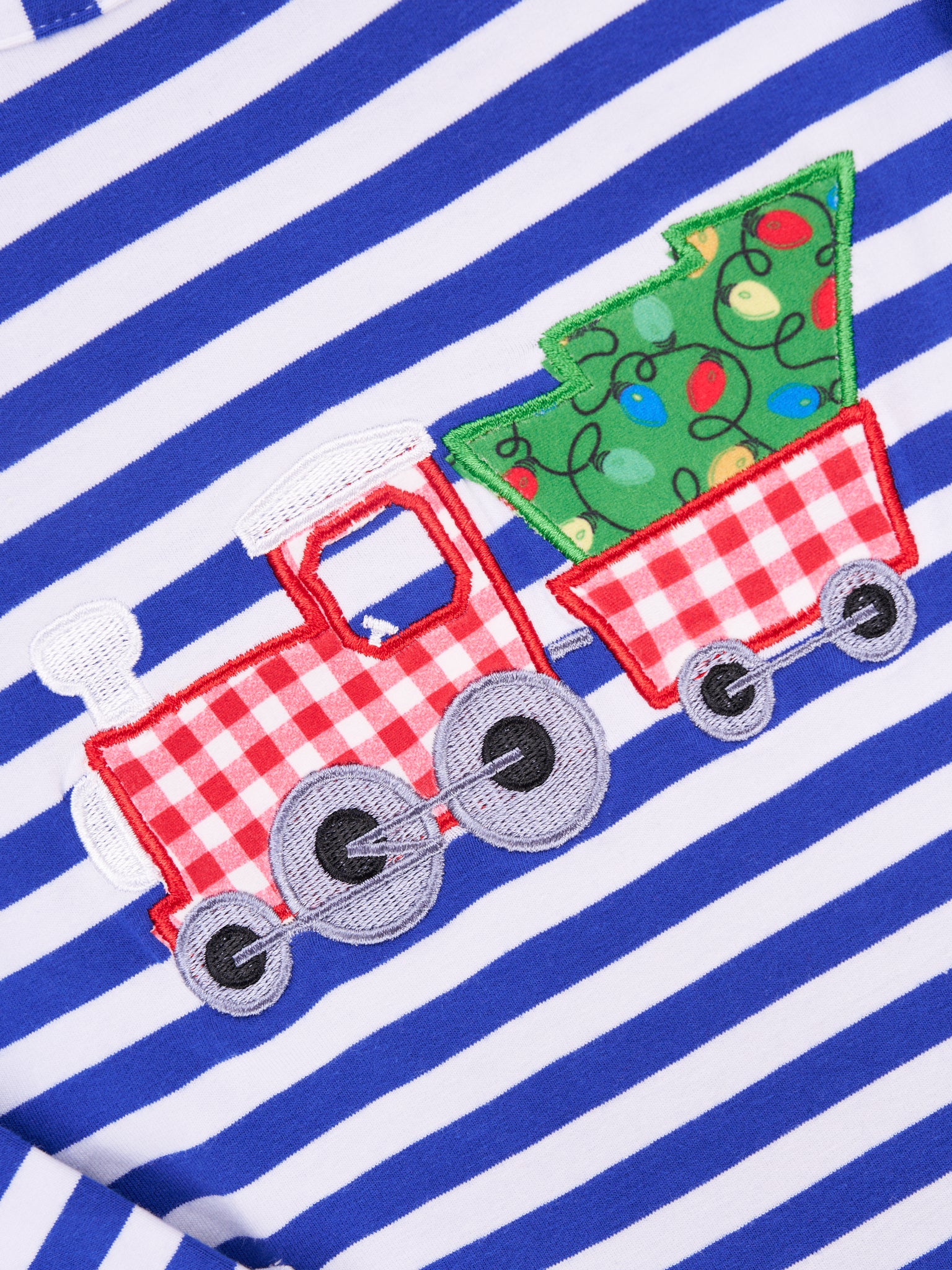 Blue Striped Christmas Tree Train Pocket Dress - Image 4
