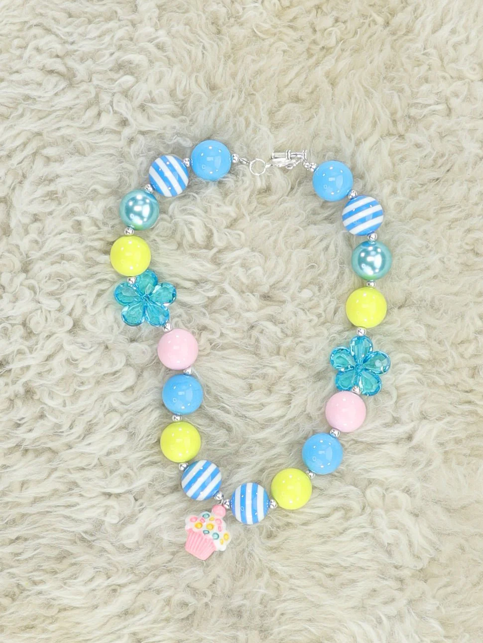 Blue Striped Cupcake Bubblegum Necklace