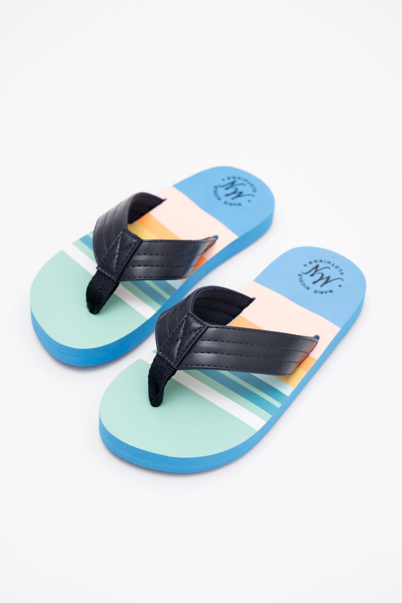 Blue Striped Flip Flops