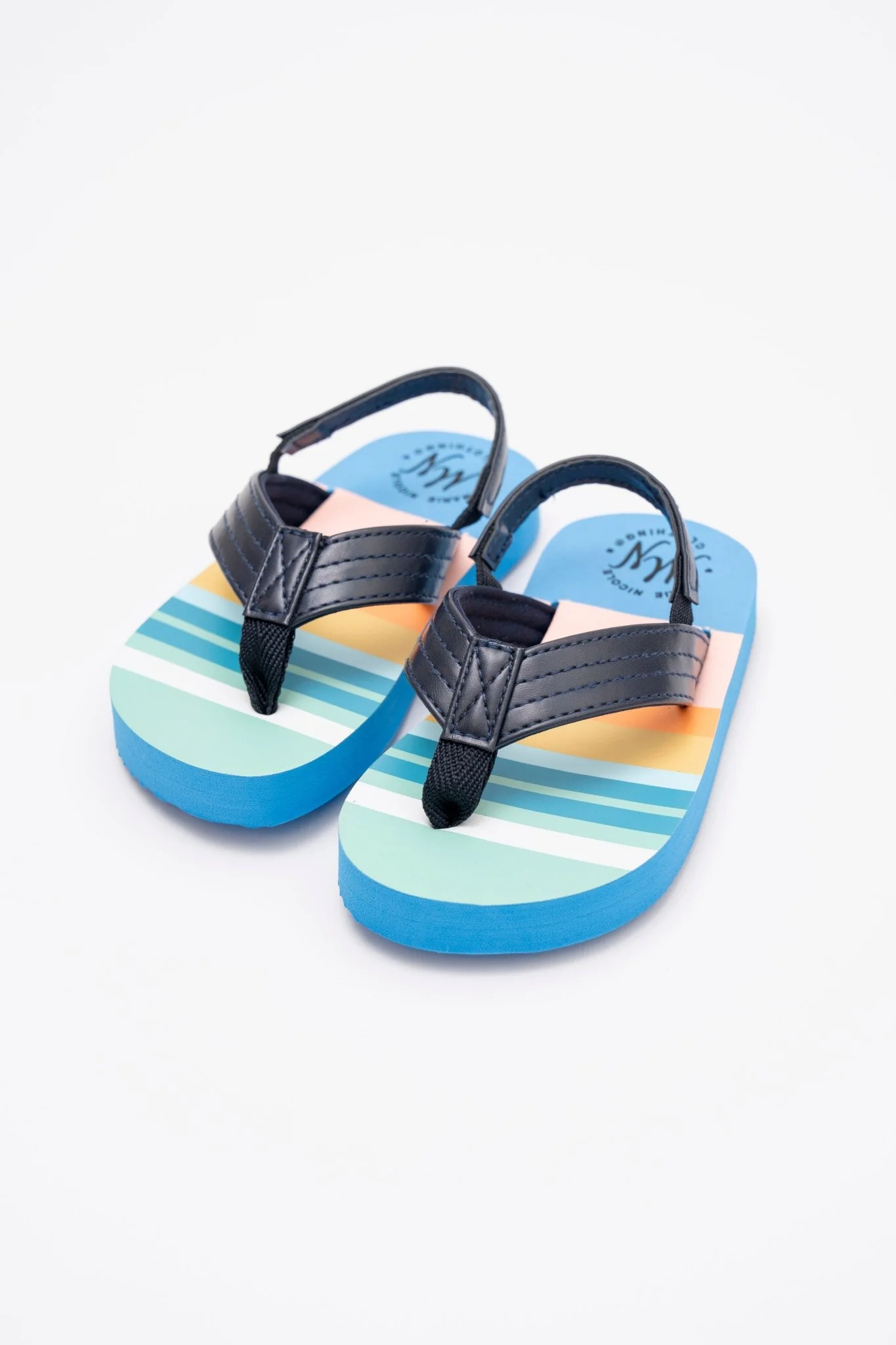 Blue Striped Flip Flops with Backstrap