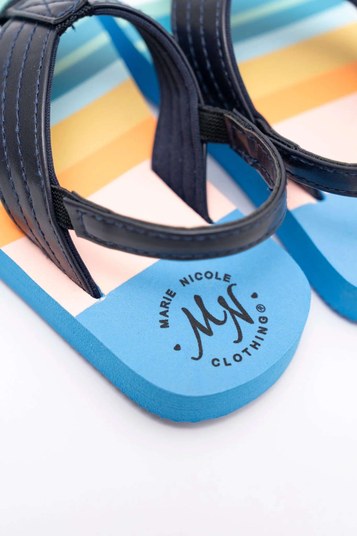 Blue Striped Flip Flops with Backstrap - Image 3